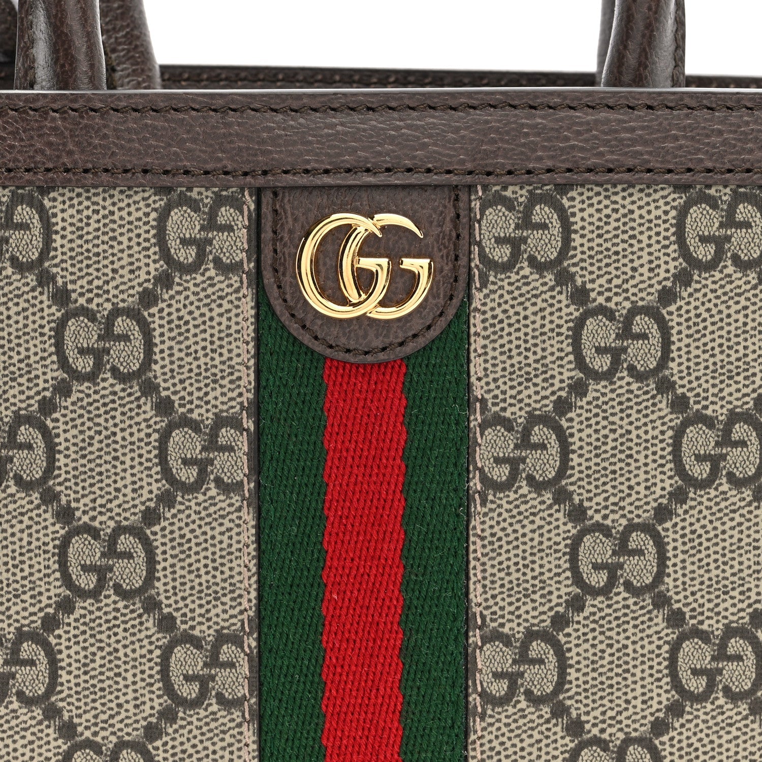 GG Supreme Monogram Textured Dollar Calfskin Web Super Mini Ophidia Mini Tote Bag Beige Ebony New Acero