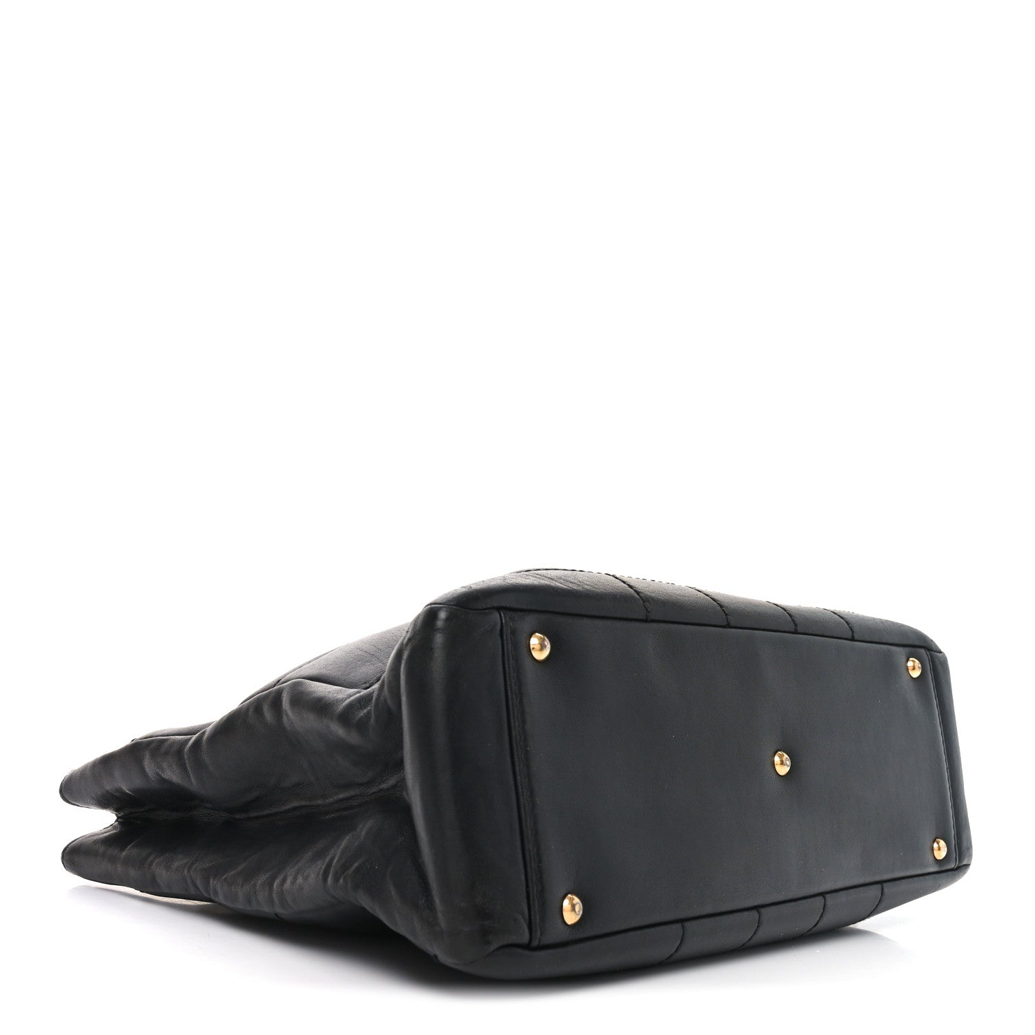 Calfskin Stitched Chocolate Bar Shopping Tote Black