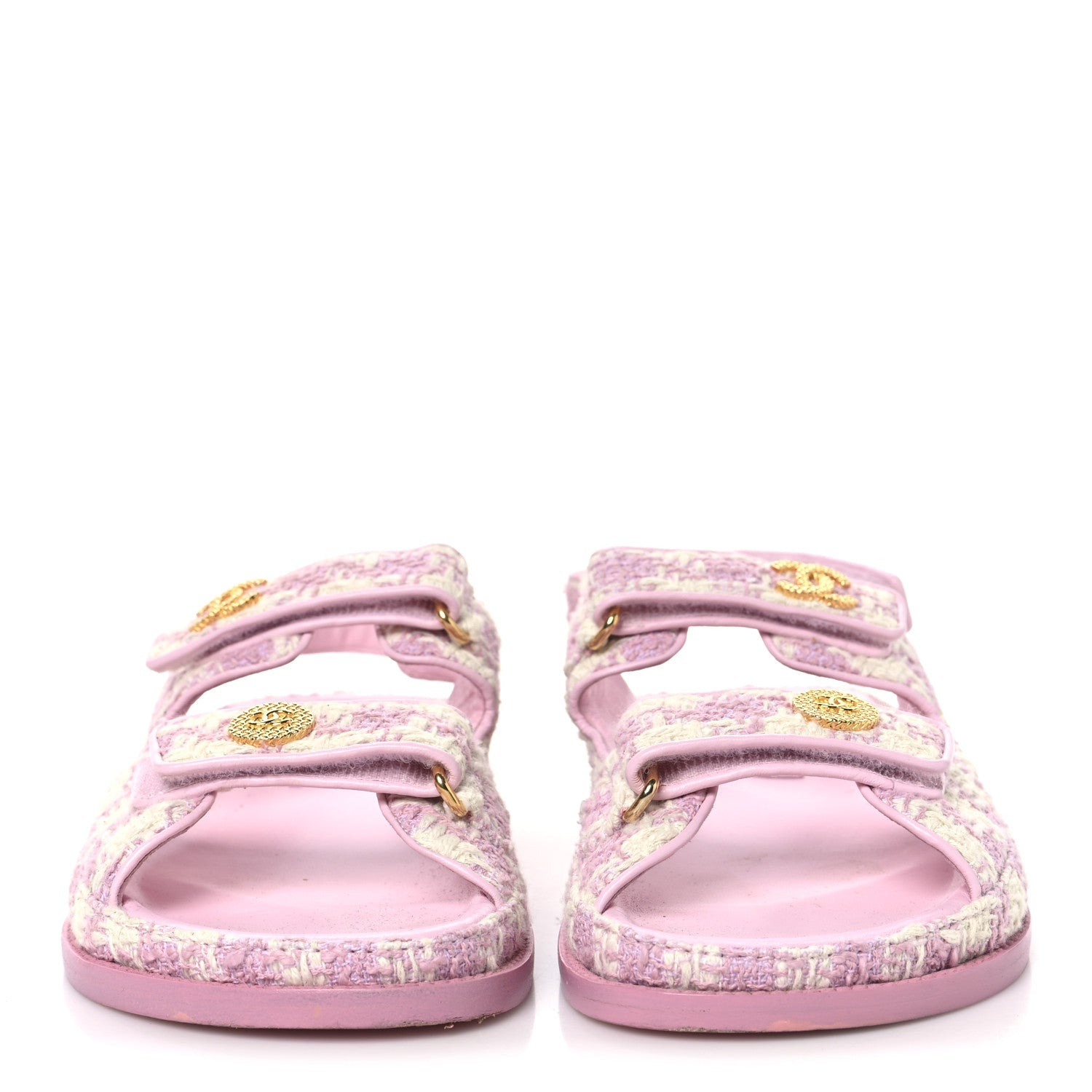 Cotton Tweed Velcro Dad Sandals 38 Pink Ecru