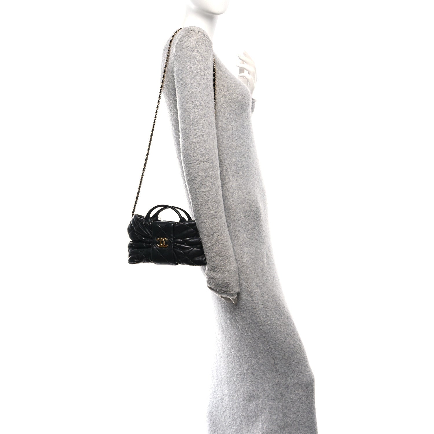 Lambskin Quilted Mini Bow Bag Black