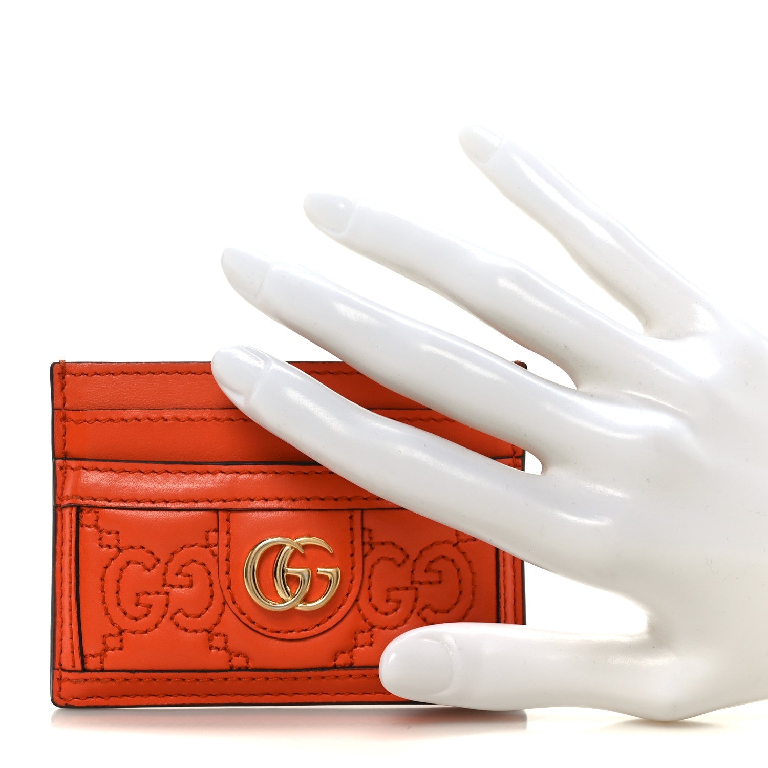 Calfskin GG Matelasse Card Holder Deep Orange