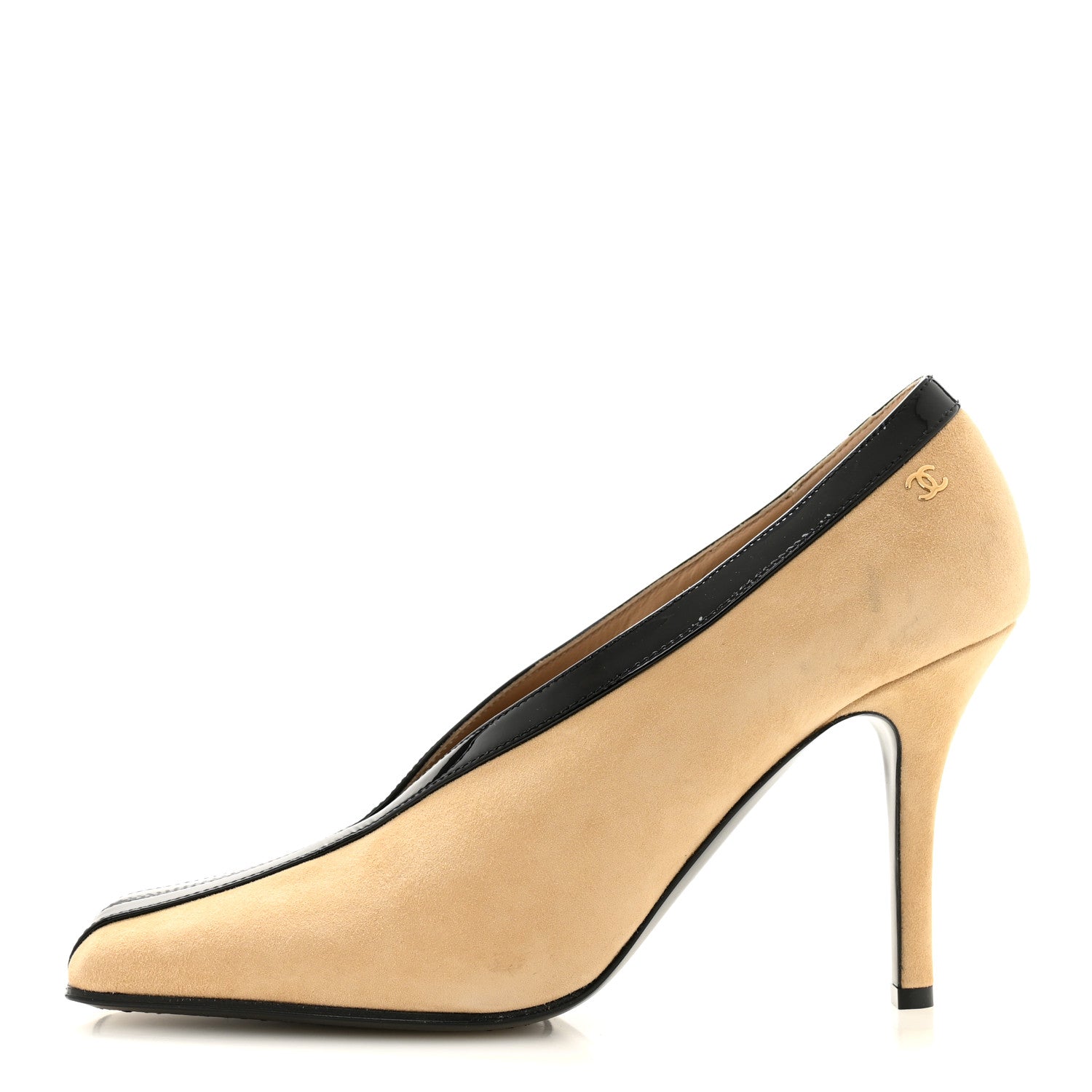 Suede Patent Calfskin Pumps 40 Beige Black