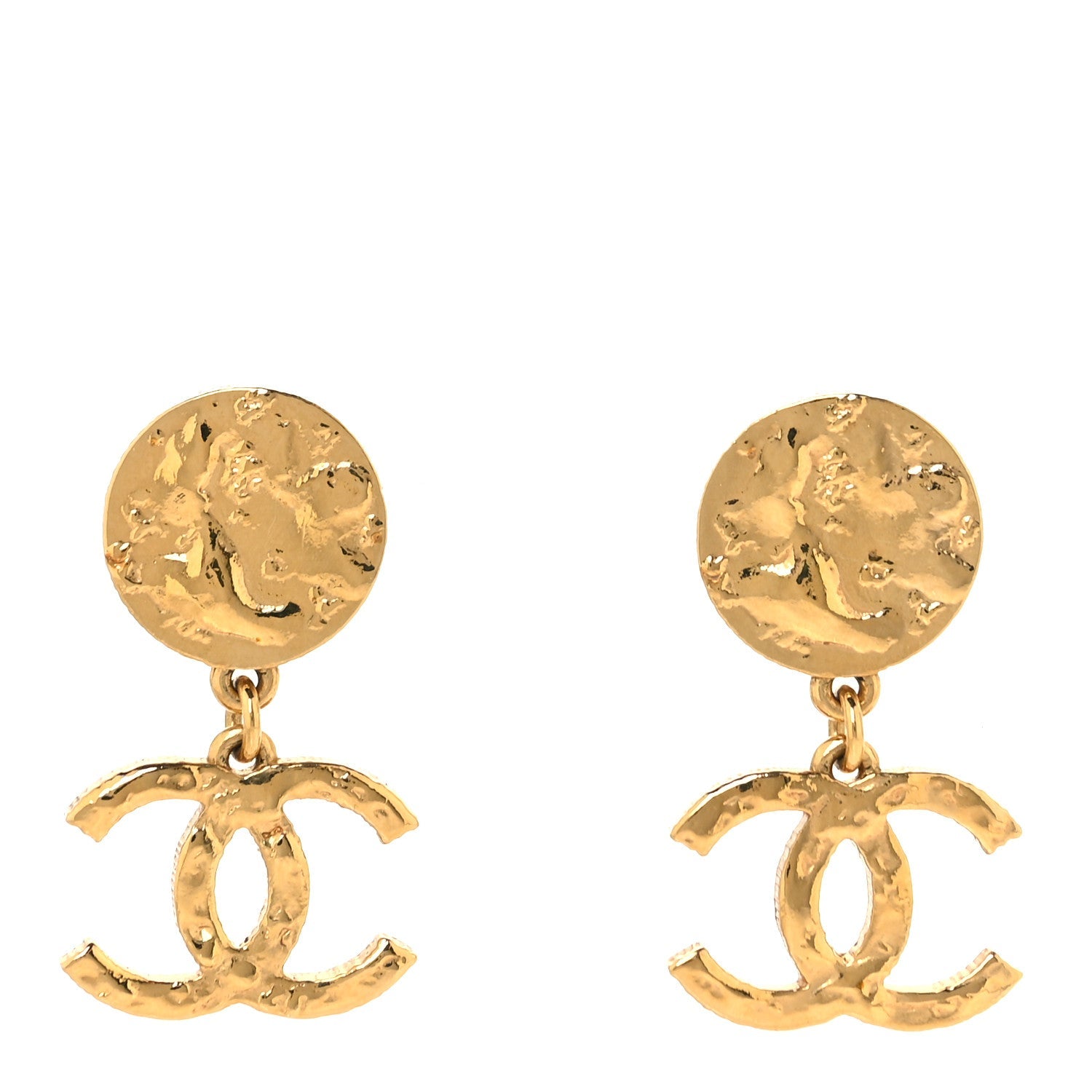Metal Disc CC Drop Earrings Gold