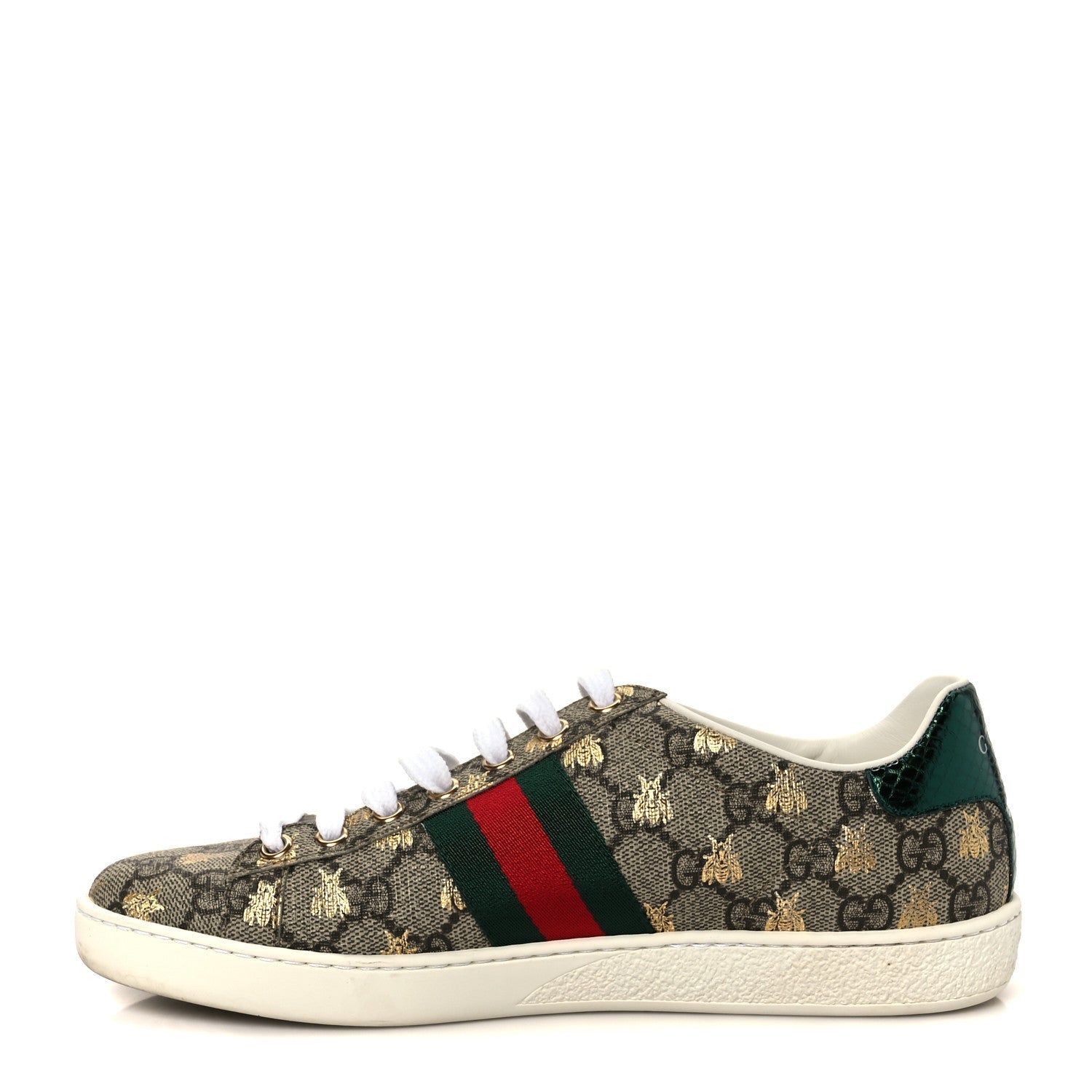 GG Supreme Monogram Bees Ayers Web Womens Ace Sneakers 37 Beige Oro Green Red