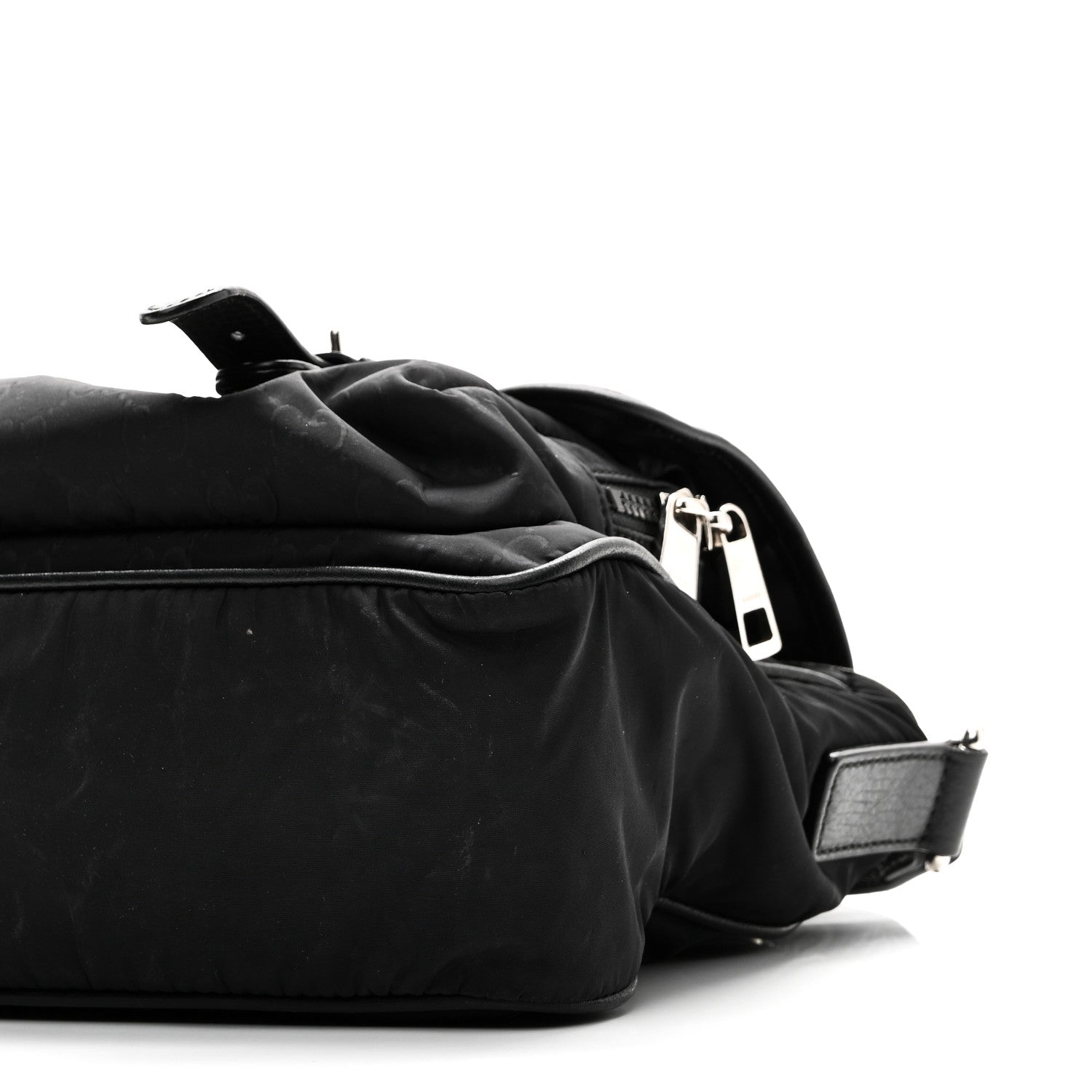 Nylon Monogram Double Buckle Flap Messenger Bag Black