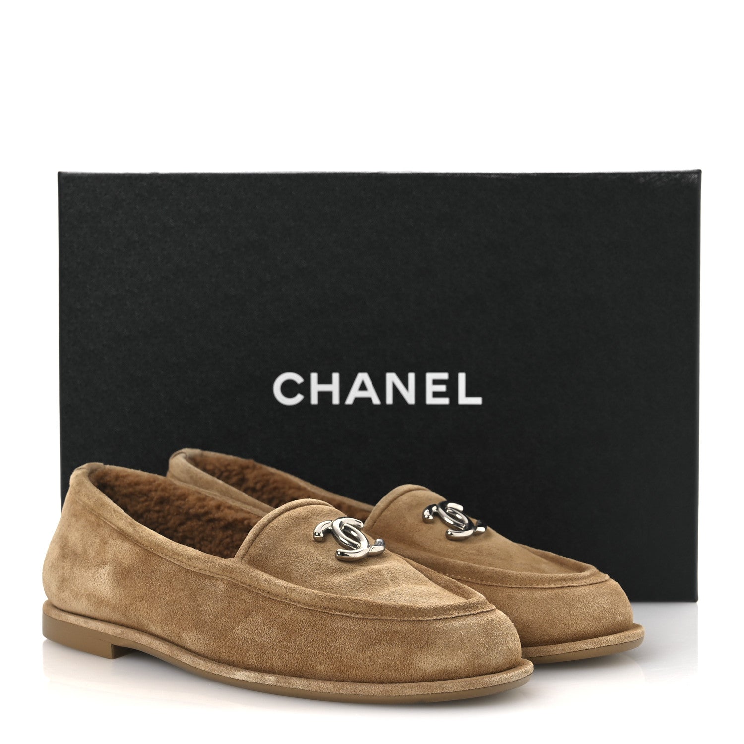Suede Calfskin CC Loafers 36.5 Dark Beige