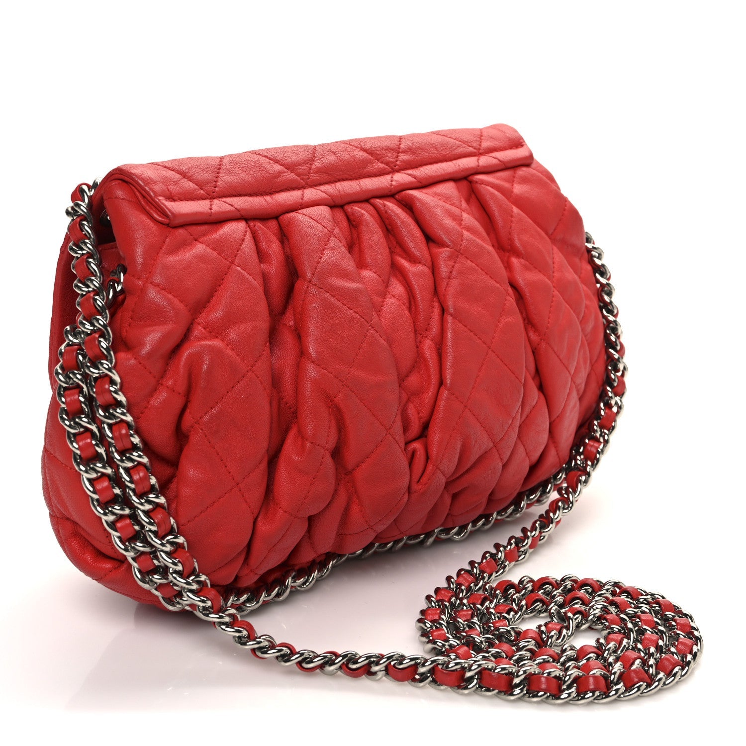 Washed Lambskin Quilted Medium Chain Around Messenger Red