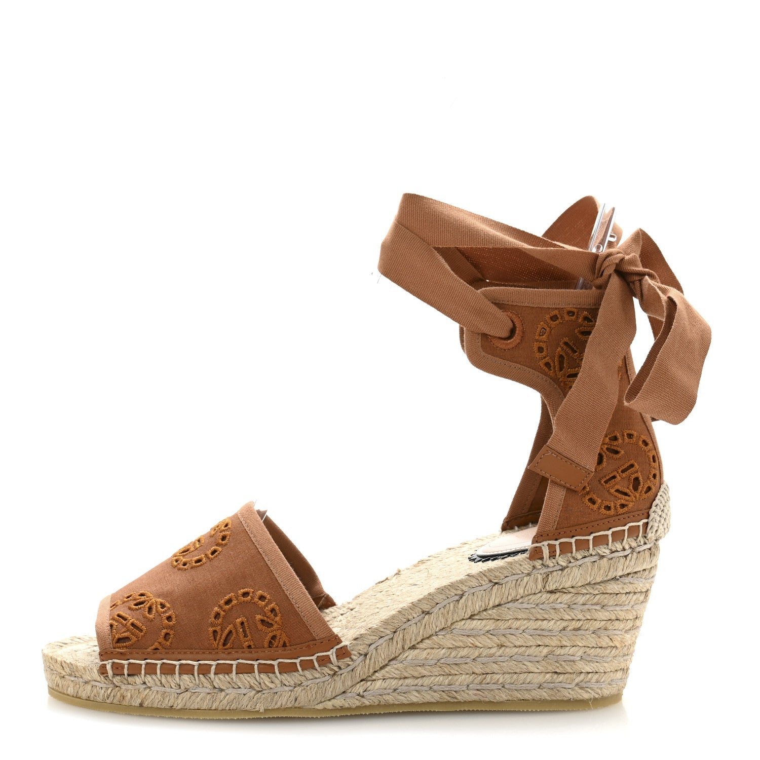 Canvas Damita GG Eyelet Espadrille Wedge Sandals 37.5 Blondie Cognac