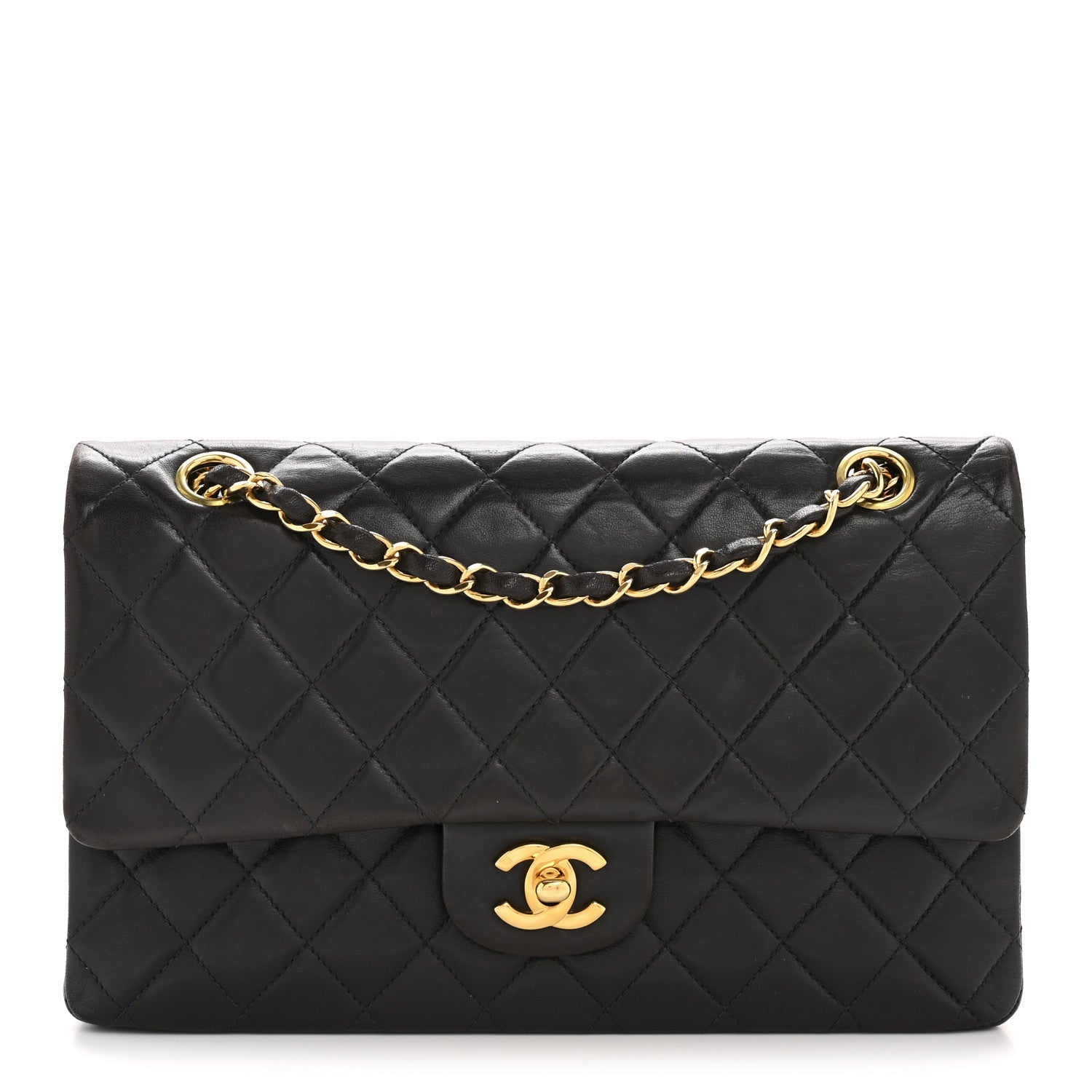 Lambskin Quilted Medium Double Flap Black