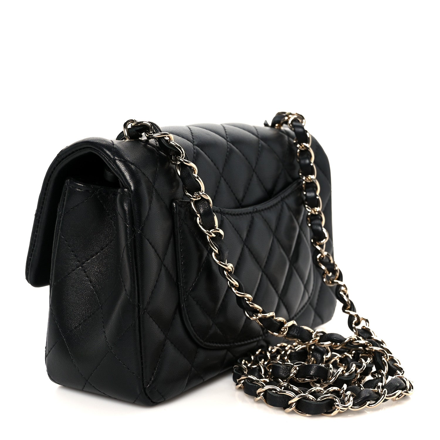 Lambskin Quilted Mini Rectangular Flap Black