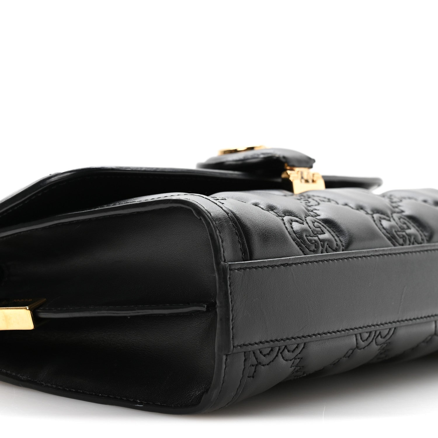 Calfskin GG Matelasse Small Flap Shoulder Bag Black Natural