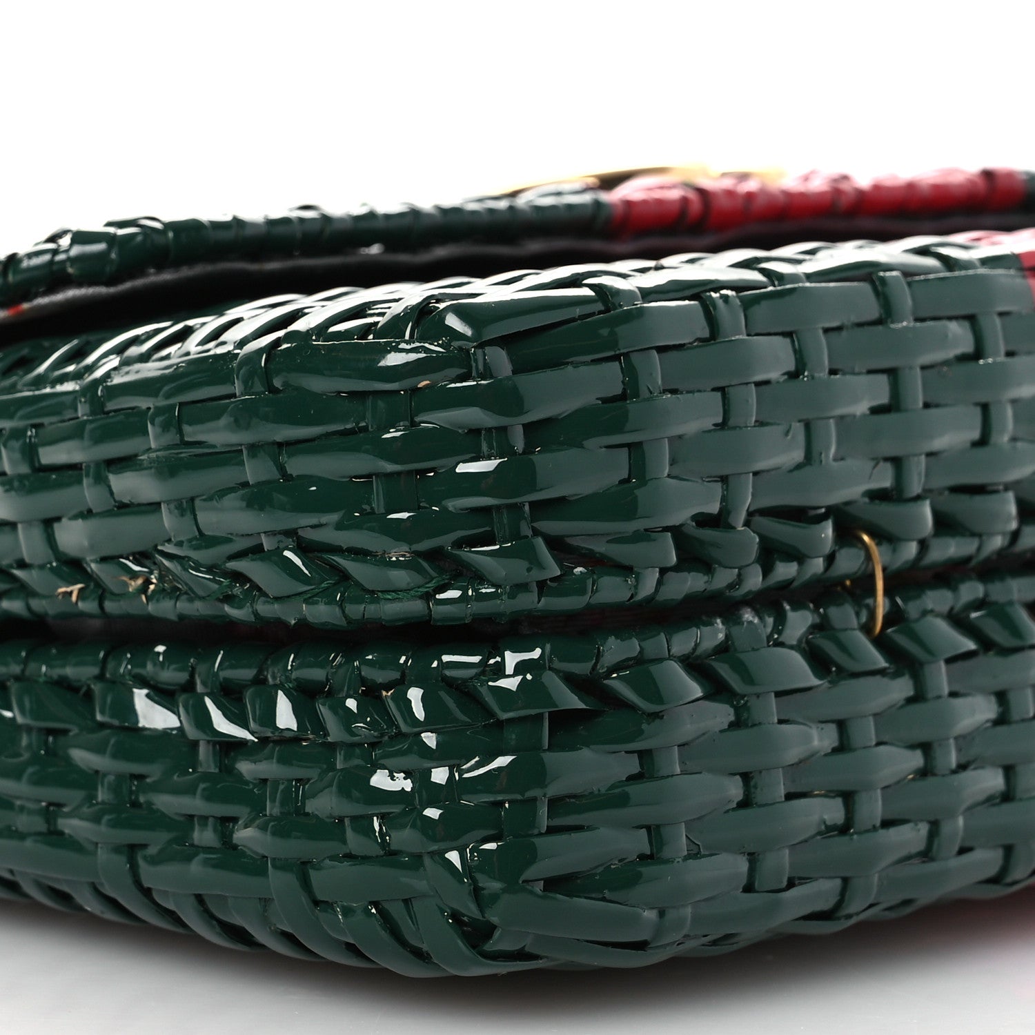 Glazed Wicker Stripe Small Cestino Shoulder Bag Green