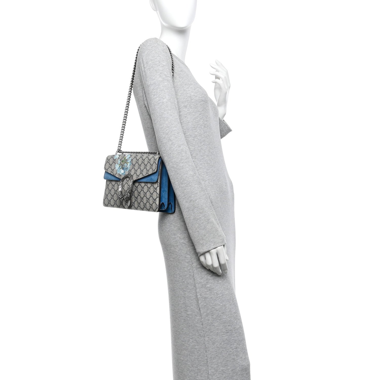 GG Supreme Monogram Blooms Small Dionysus Shoulder Bag Beige Navy Vintage Blue