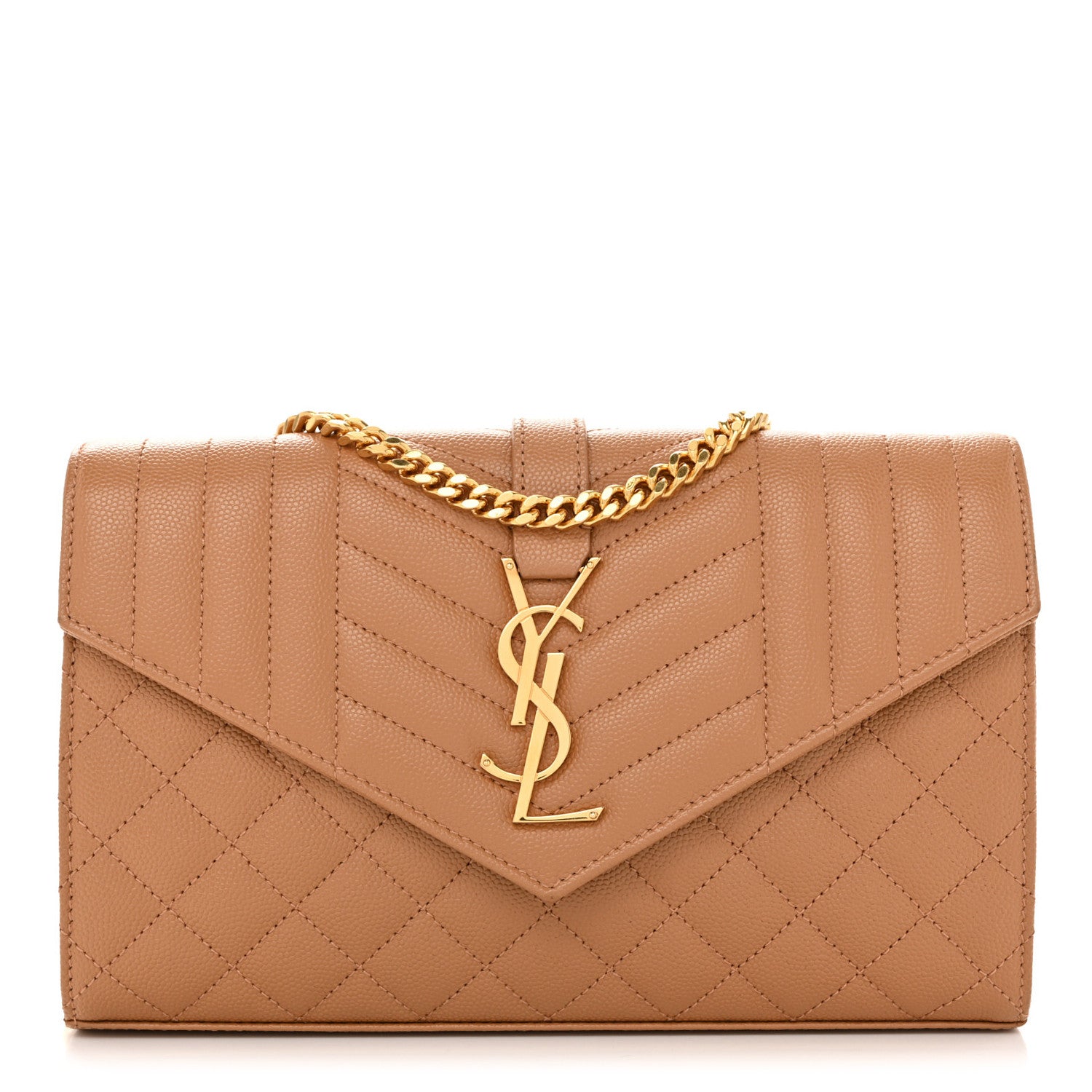 Grain De Poudre Mixed Matelasse Triquilt Monogram Chain Wallet Dune