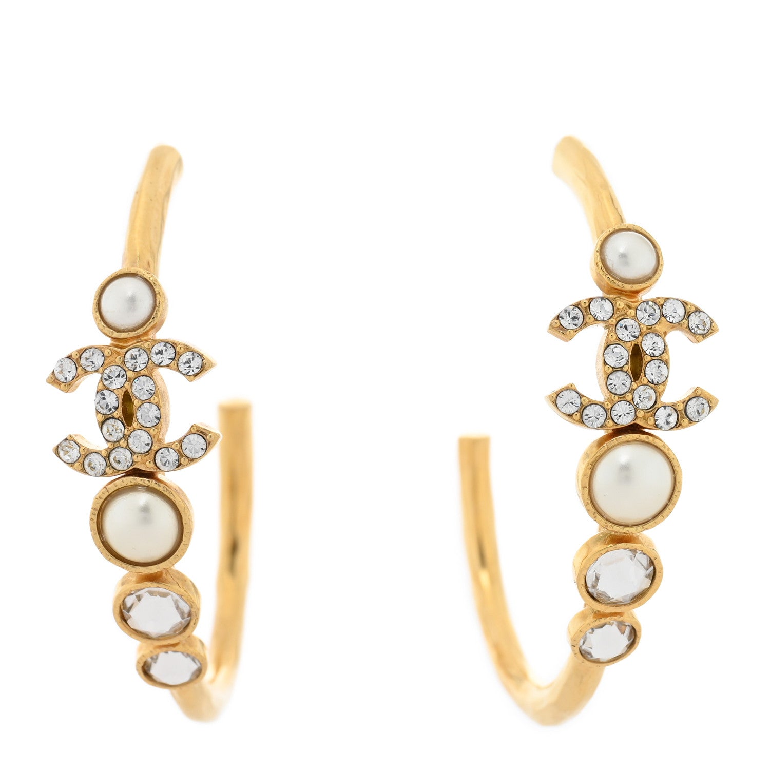 Crystal Pearl CC Hoop Earrings Gold Pearly White
