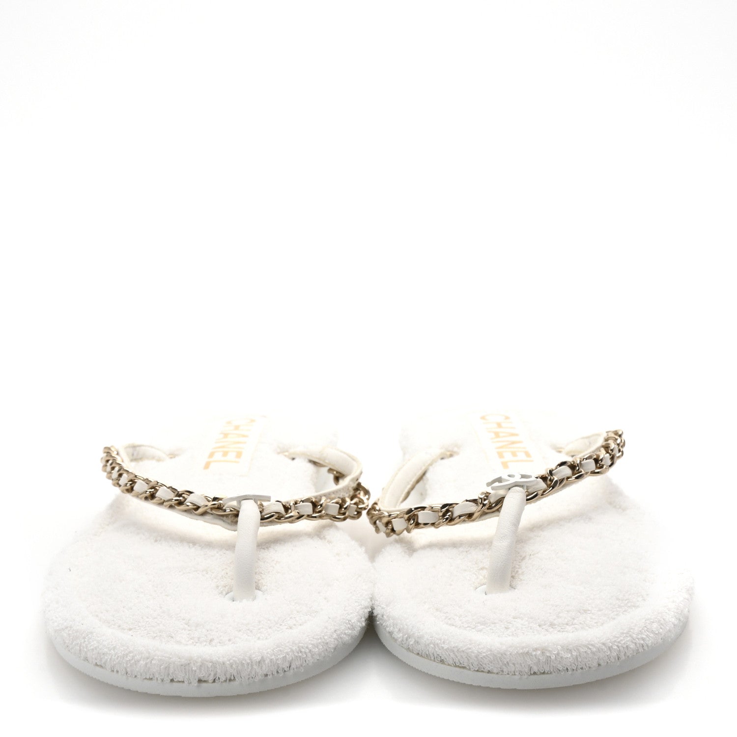 Lambskin Terry Cloth CC Chain Thong Sandals 36 White