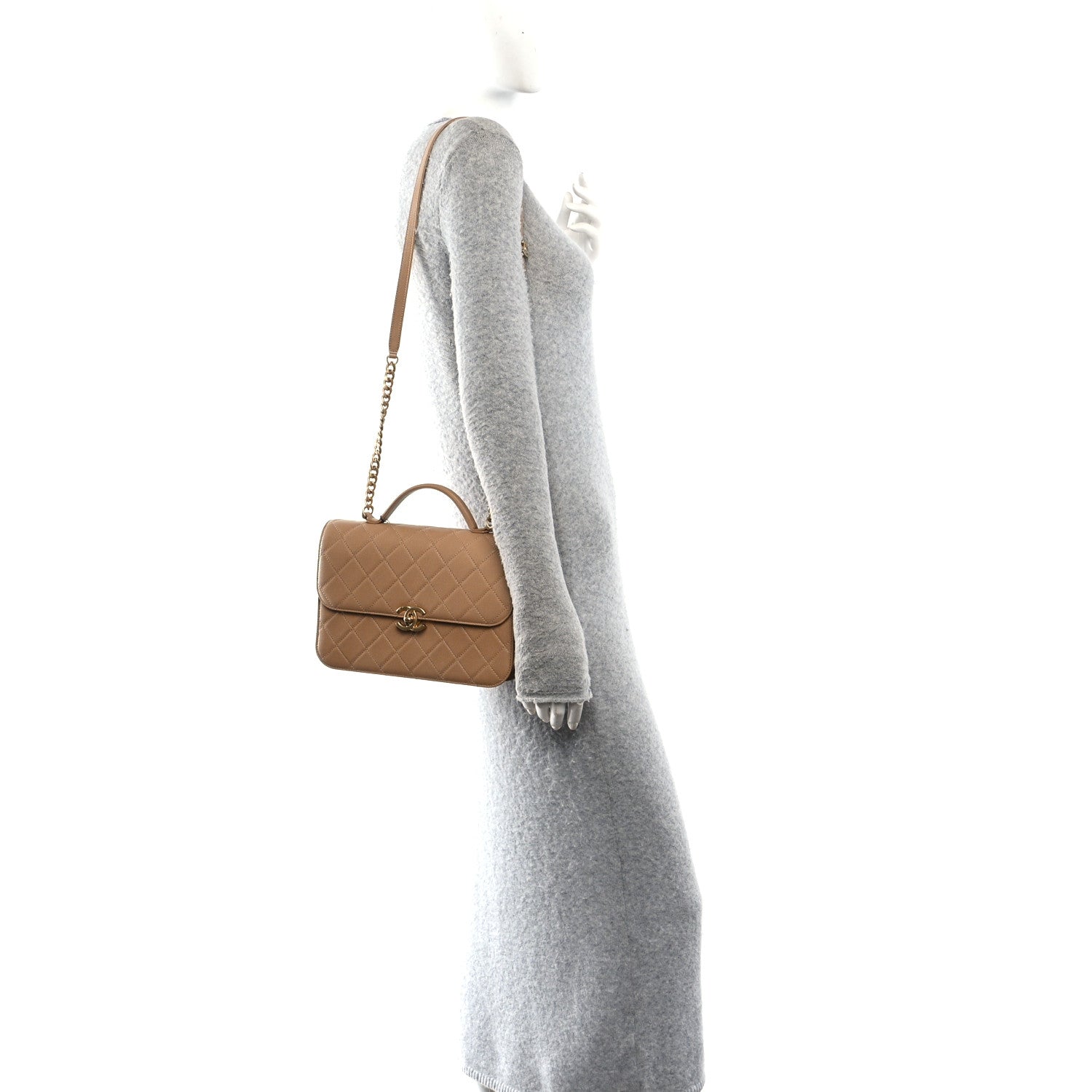 Caviar Quilted Small Top Handle Flap Beige