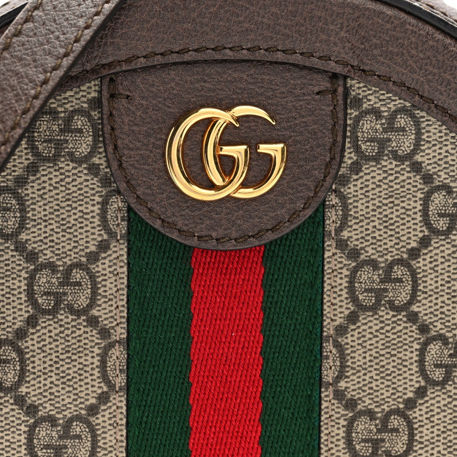 GG Supreme Monogram Web Mini Ophidia Round Shoulder Bag Brown