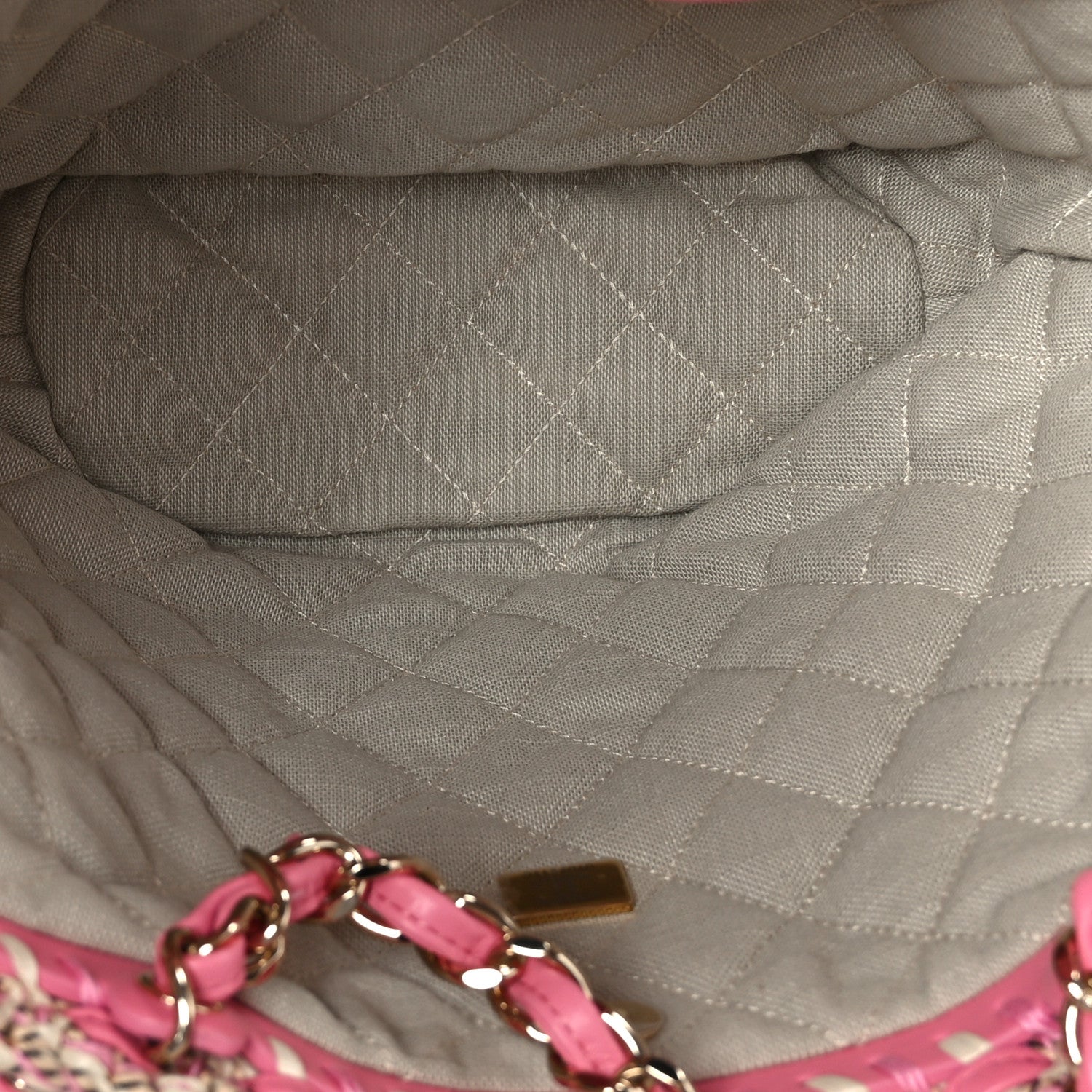 Mixed Fibers Calfskin Crochet Small Shopping Bag Beige Pink