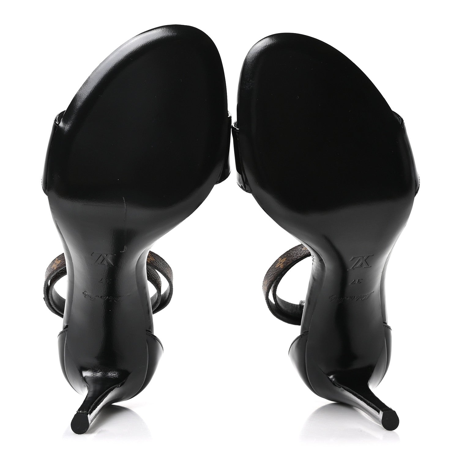 Patent Monogram Call Back Sandals 37 Black
