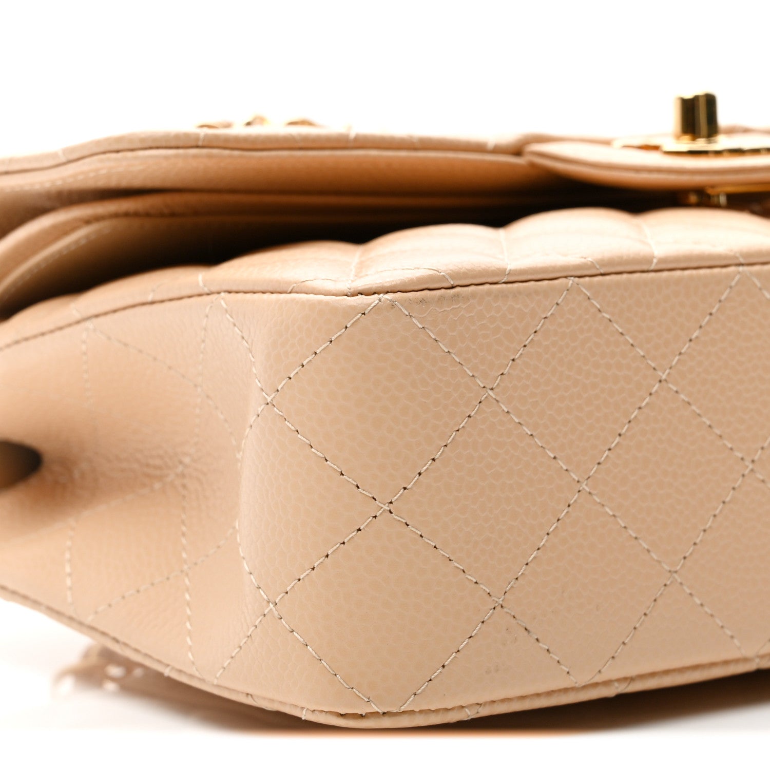 Caviar Quilted Small Double Flap Beige