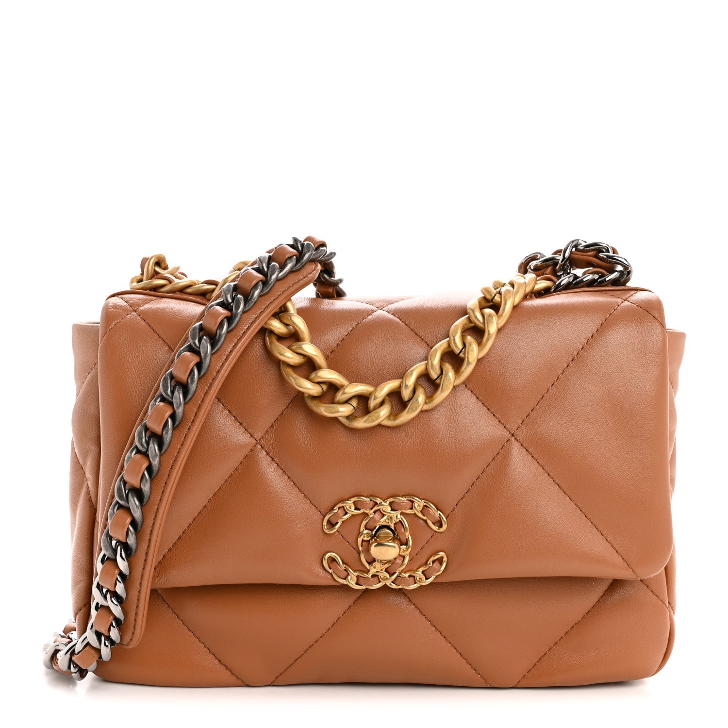 Lambskin Quilted Medium Chanel 19 Flap Brown