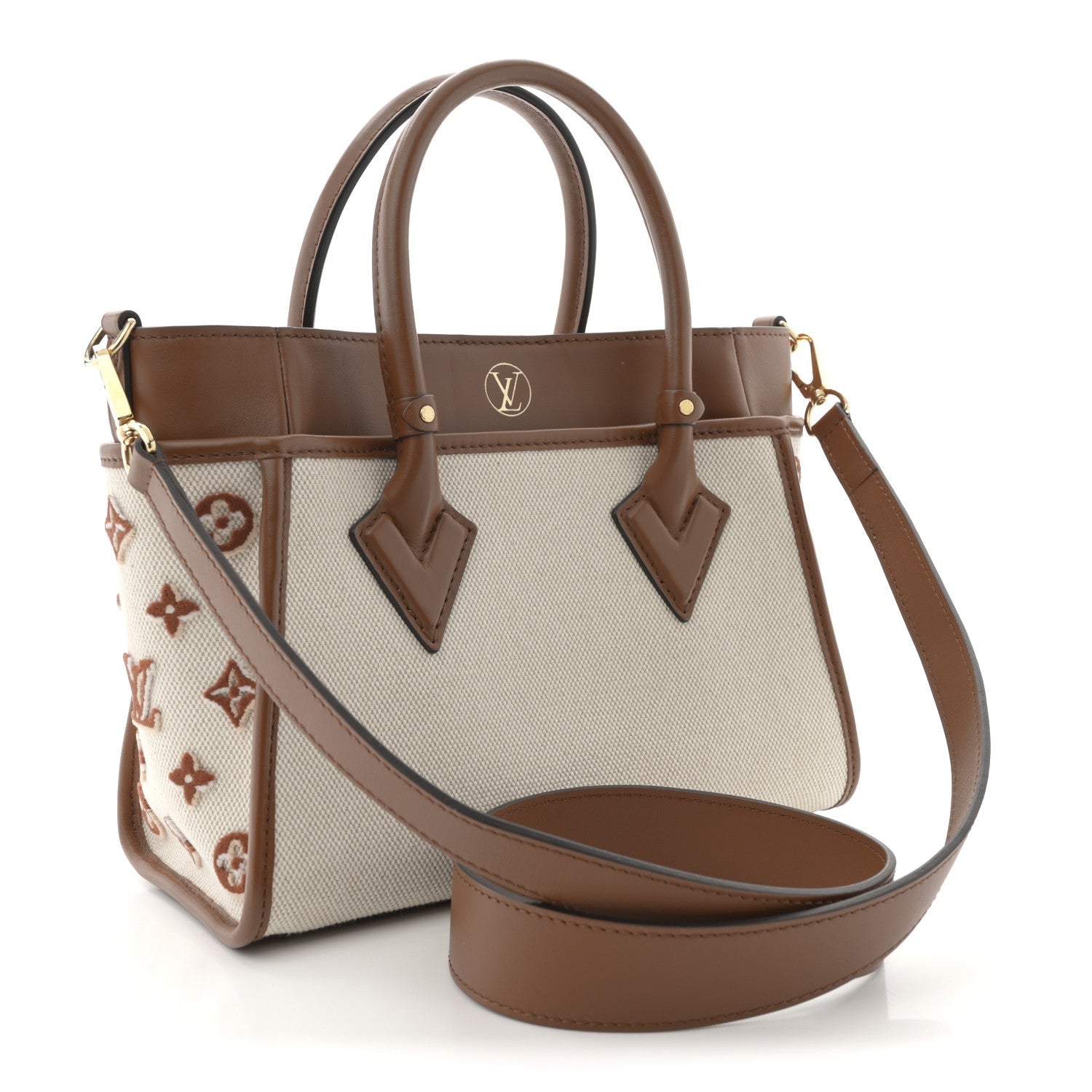 Canvas Calfskin Monogram On My Side PM Caramel Tan