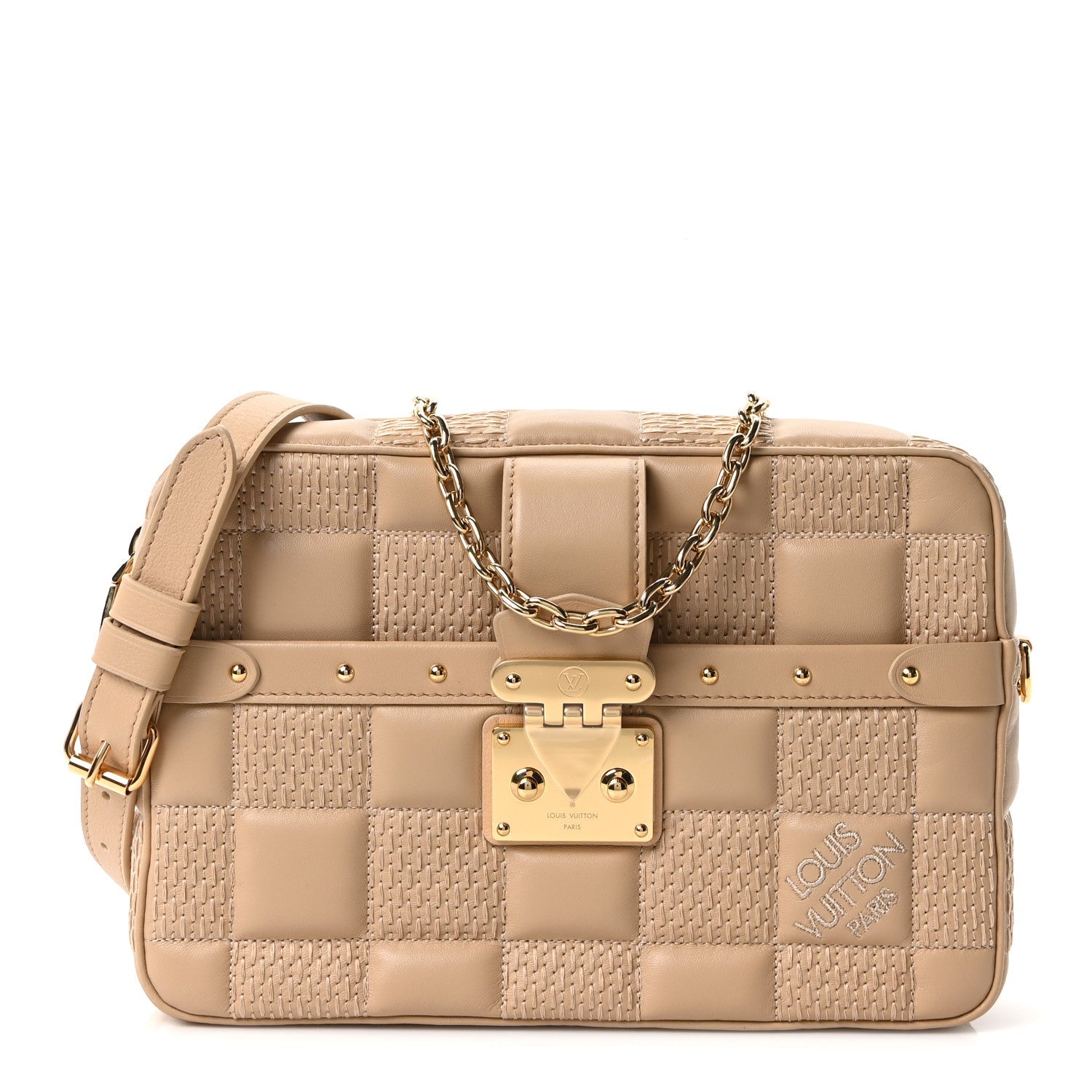Lambskin Damier Quilt Troca MM Cashmere Beige