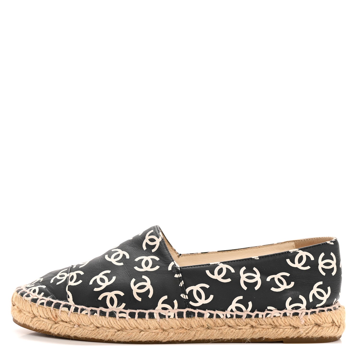 Lambskin Printed CC Espadrilles 38 Black White