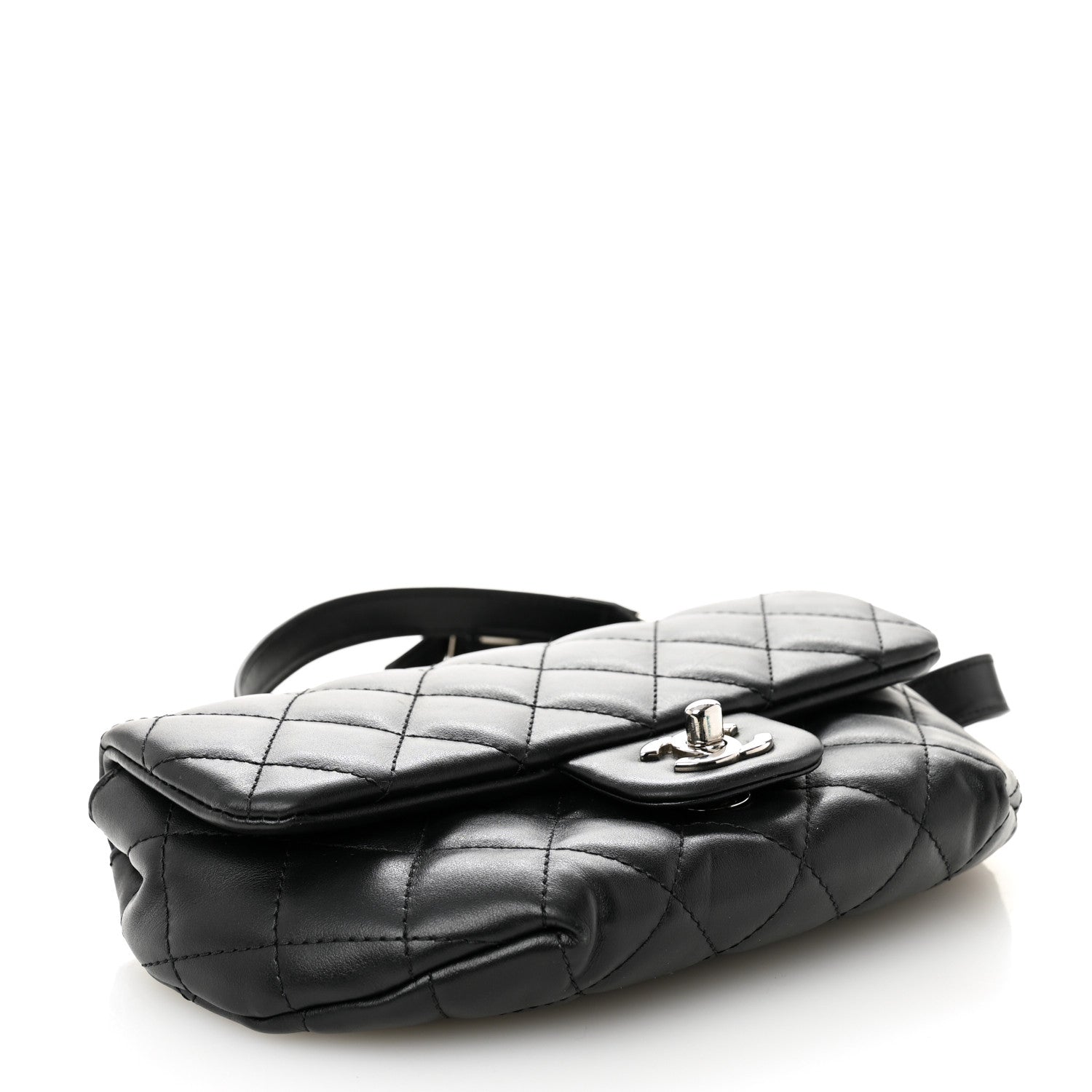 Calfskin Quilted CC Uniform Flap Belt Bag Black