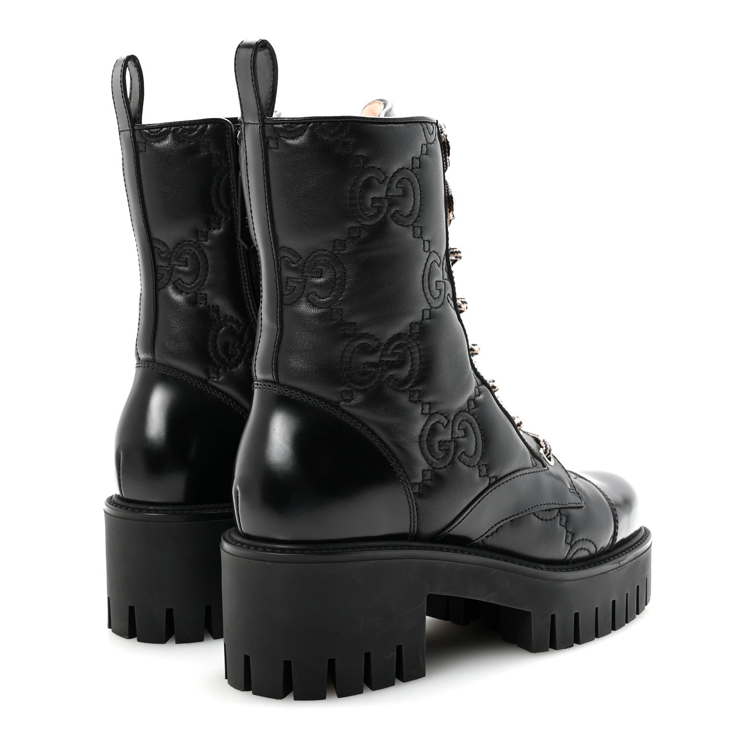 Cordovan Lux Nappa GG Matelasse Lace Up 60mm Combat Boots 35.5 Black
