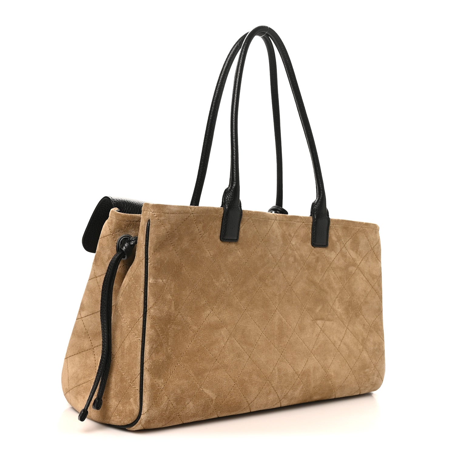 Grained Calfskin Suede Urban Essentials Shopping Bag Beige Black