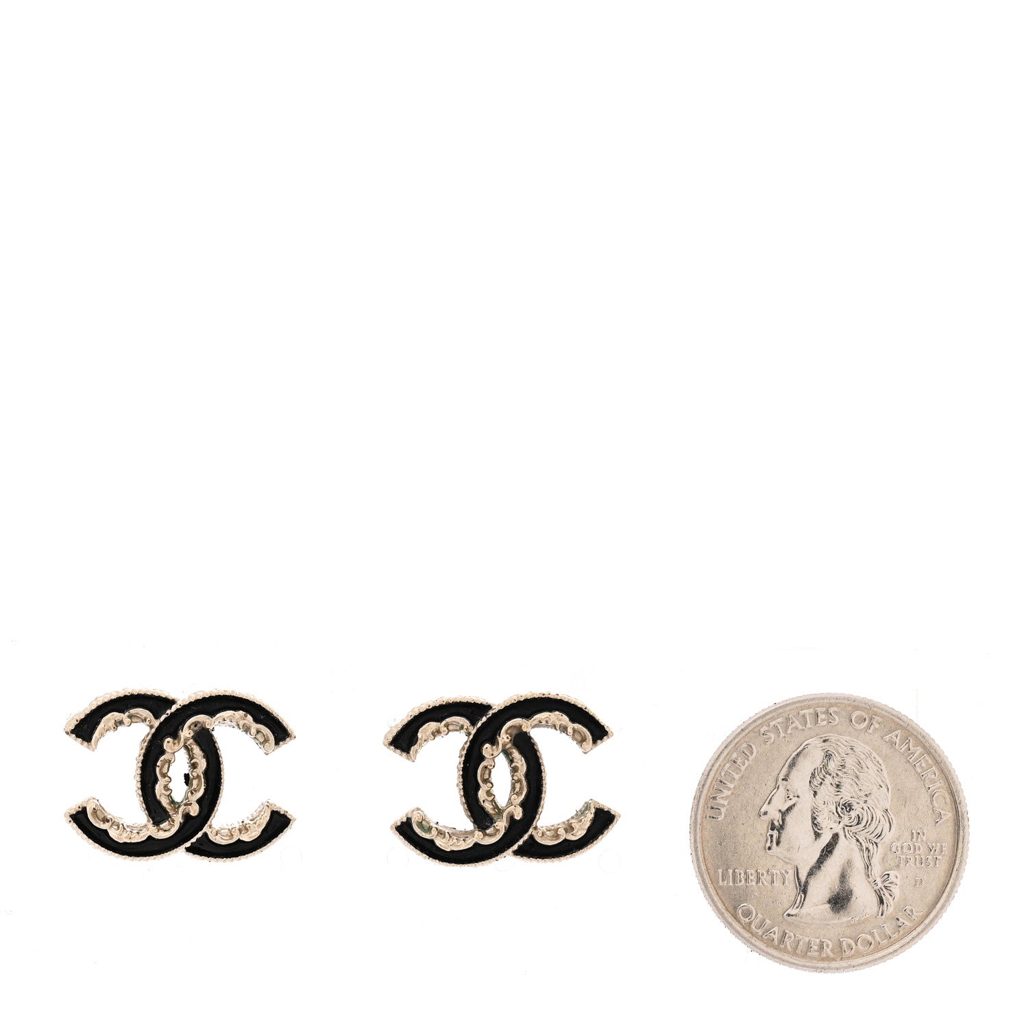 Enamel CC Baroque Earrings Black Gold