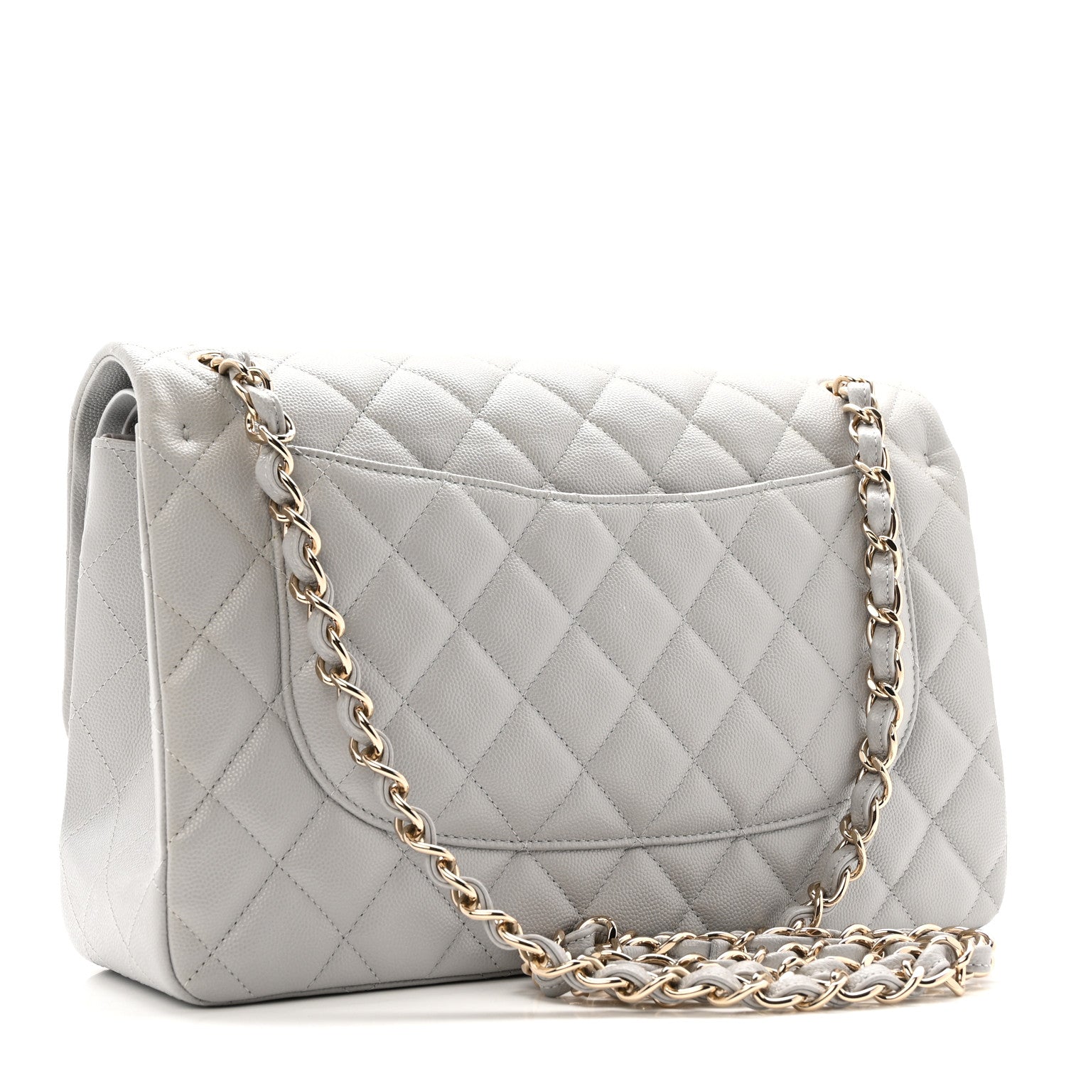 Caviar Quilted Jumbo Double Flap Grey