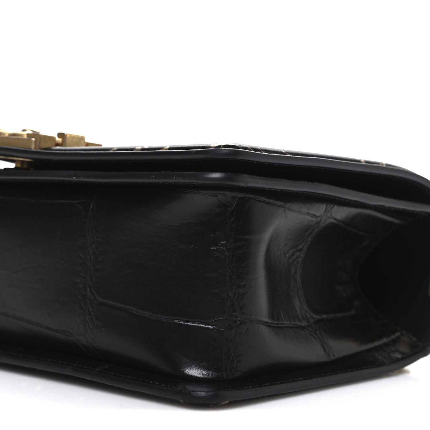 Calfskin Crocodile Embossed Graffiti Cocodile Medium Boy Flap Black