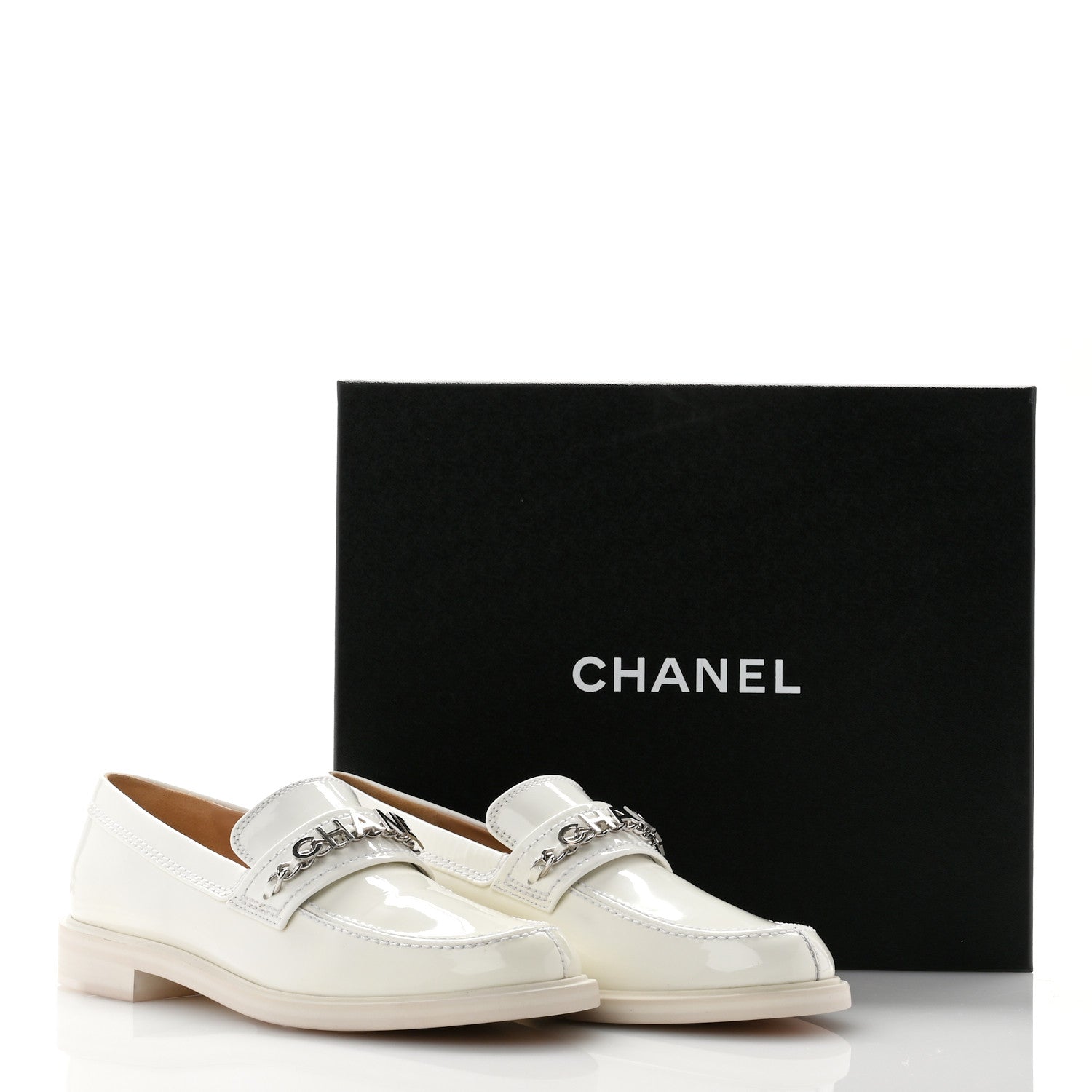 Shiny Calfskin Logo Loafers 39.5 White