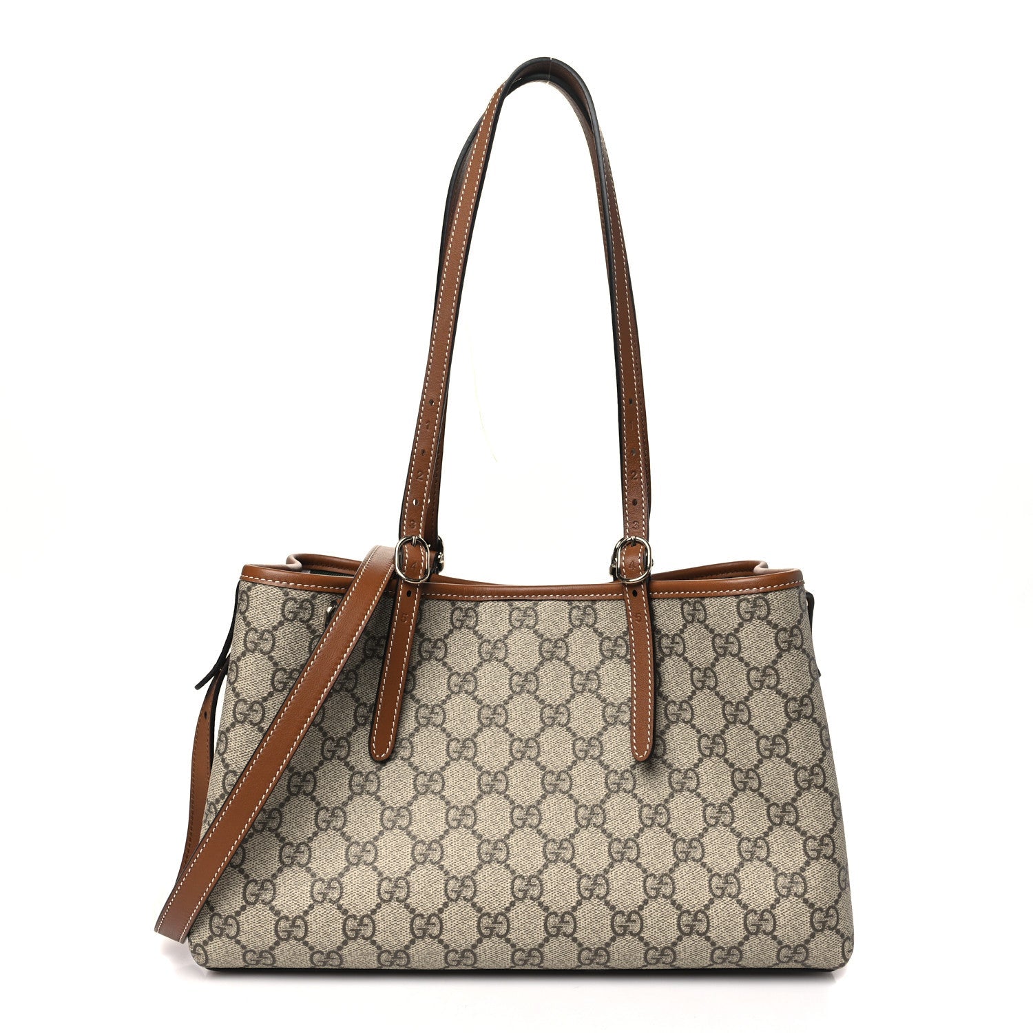 GG Supreme Monogram Emblem Medium Tote Bag Beige Dark Brown
