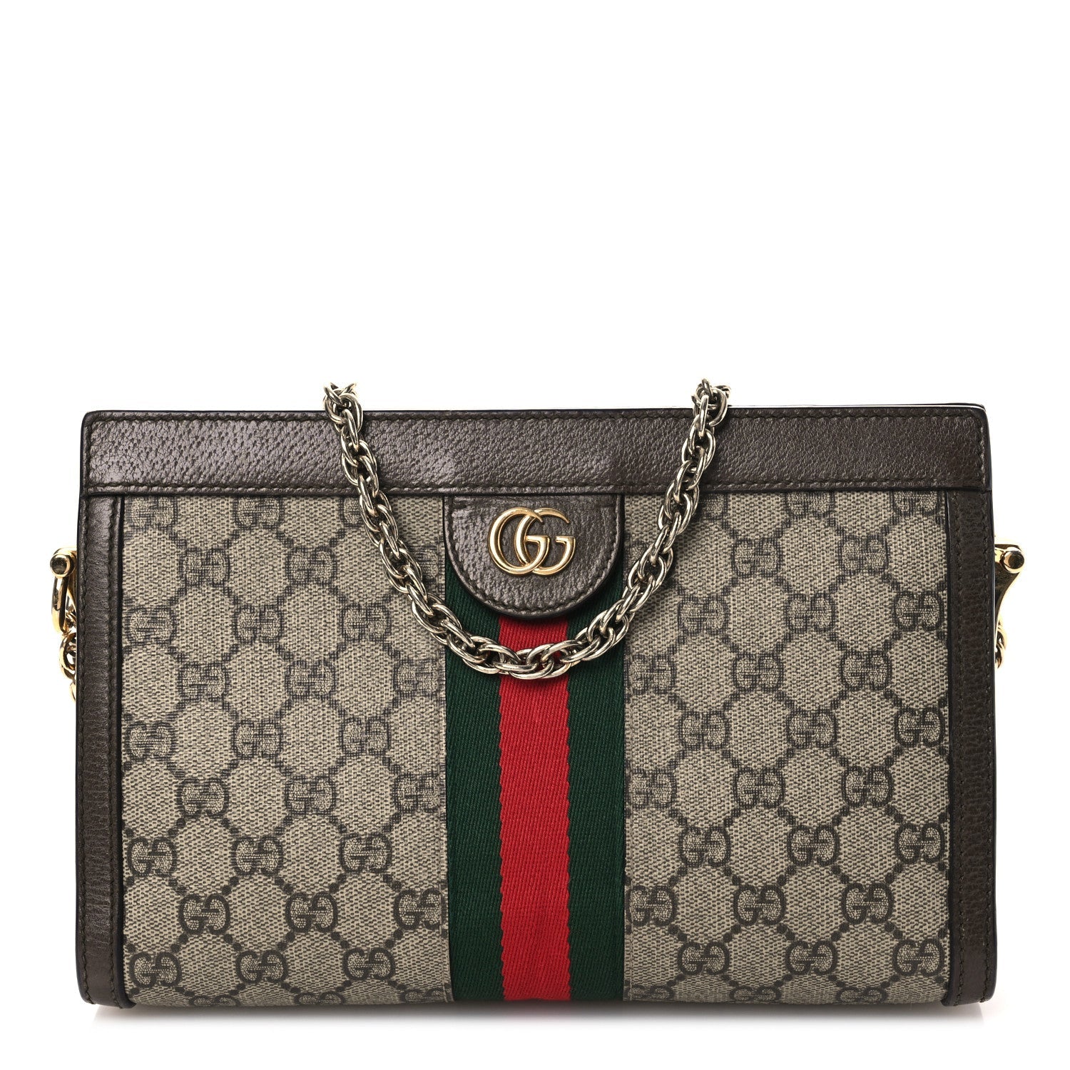 GG Supreme Monogram Web Small Ophidia Chain Shoulder Bag Brown