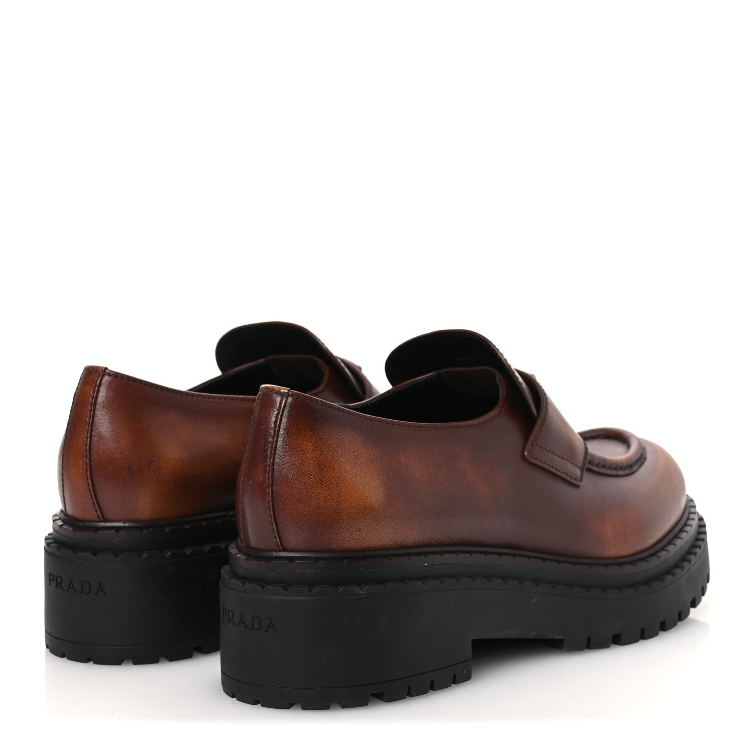 Vitello Fume Metal Triangle Logo 50mm Loafers 40.5 Cognac