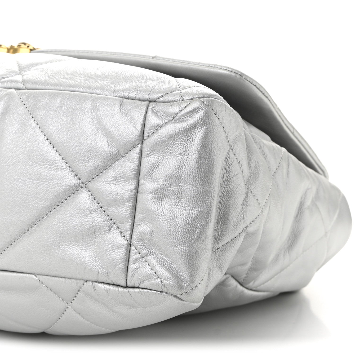Metallic Goatskin Quilted Maxi Chanel 19 Flap Silver