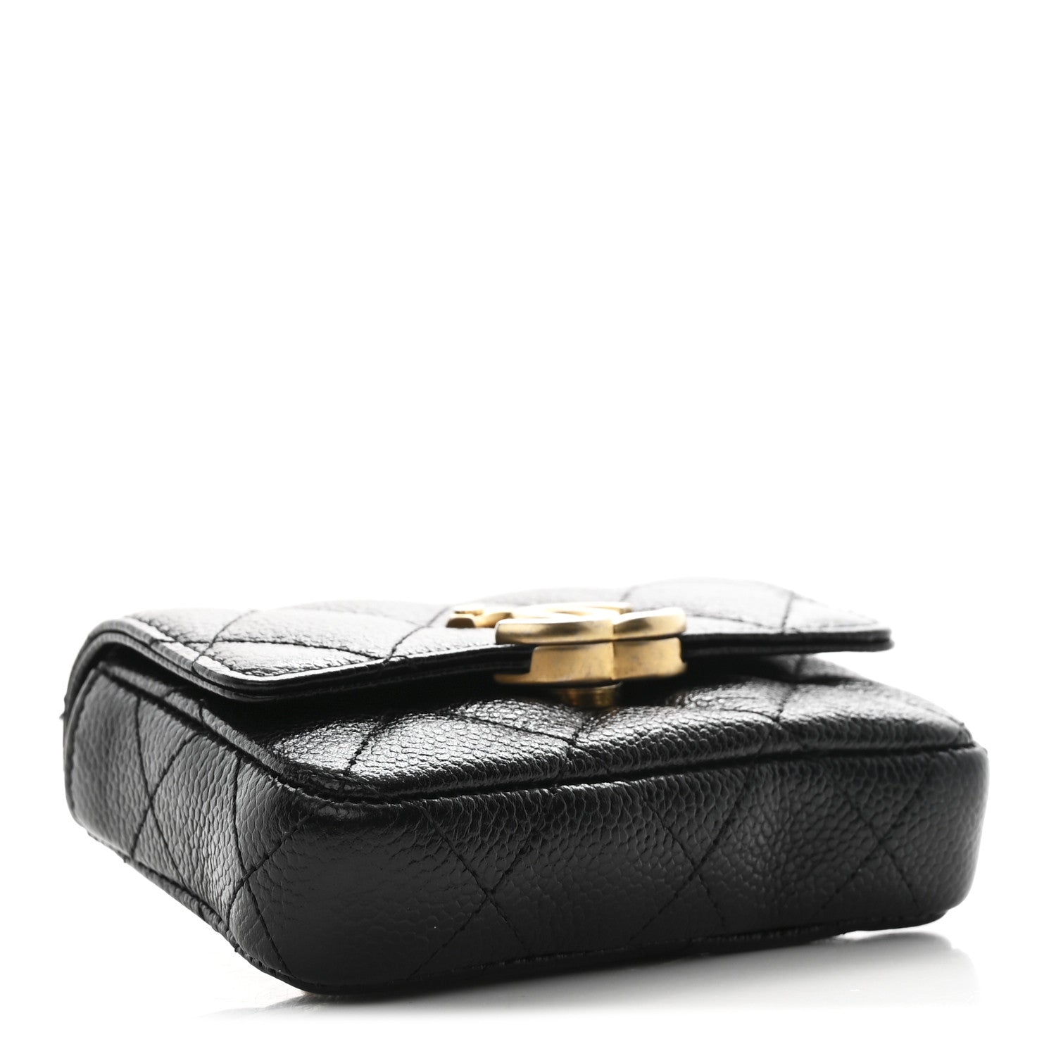 Shiny Caviar Quilted Chain Melody Belt Bag Black