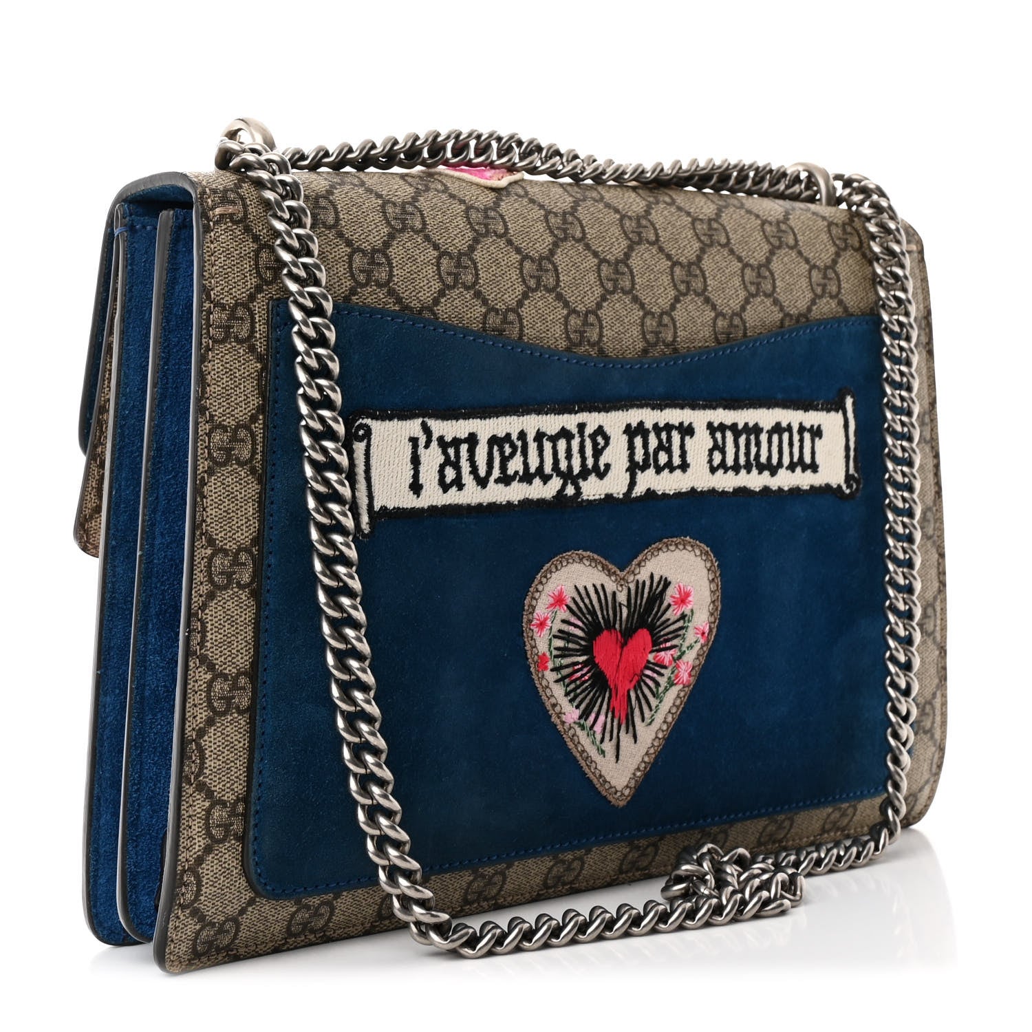 GG Supreme Monogram Embroidered Medium Dionysus Shoulder Bag Blue