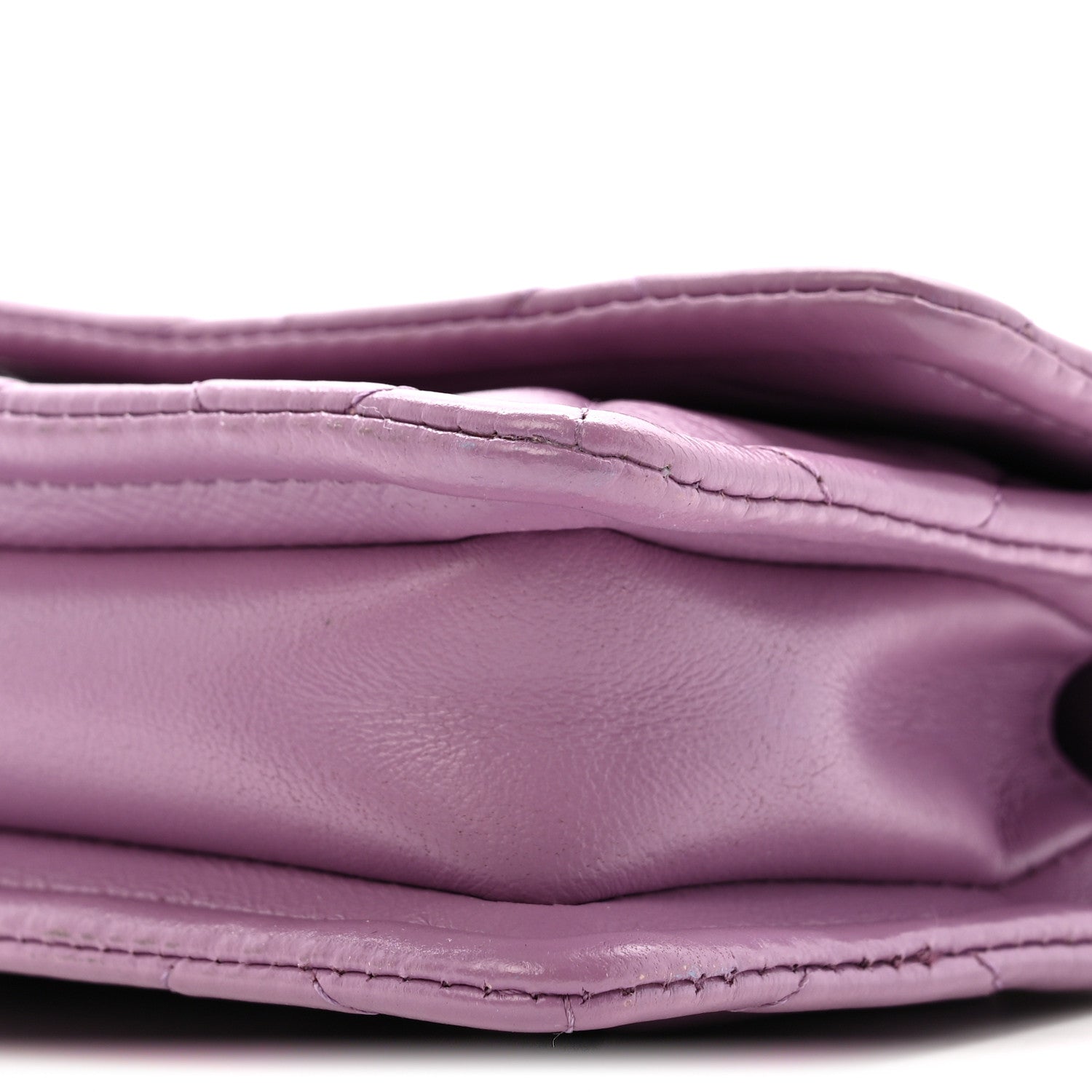 Shiny Lambskin Quilted Extra Mini Flap Purple