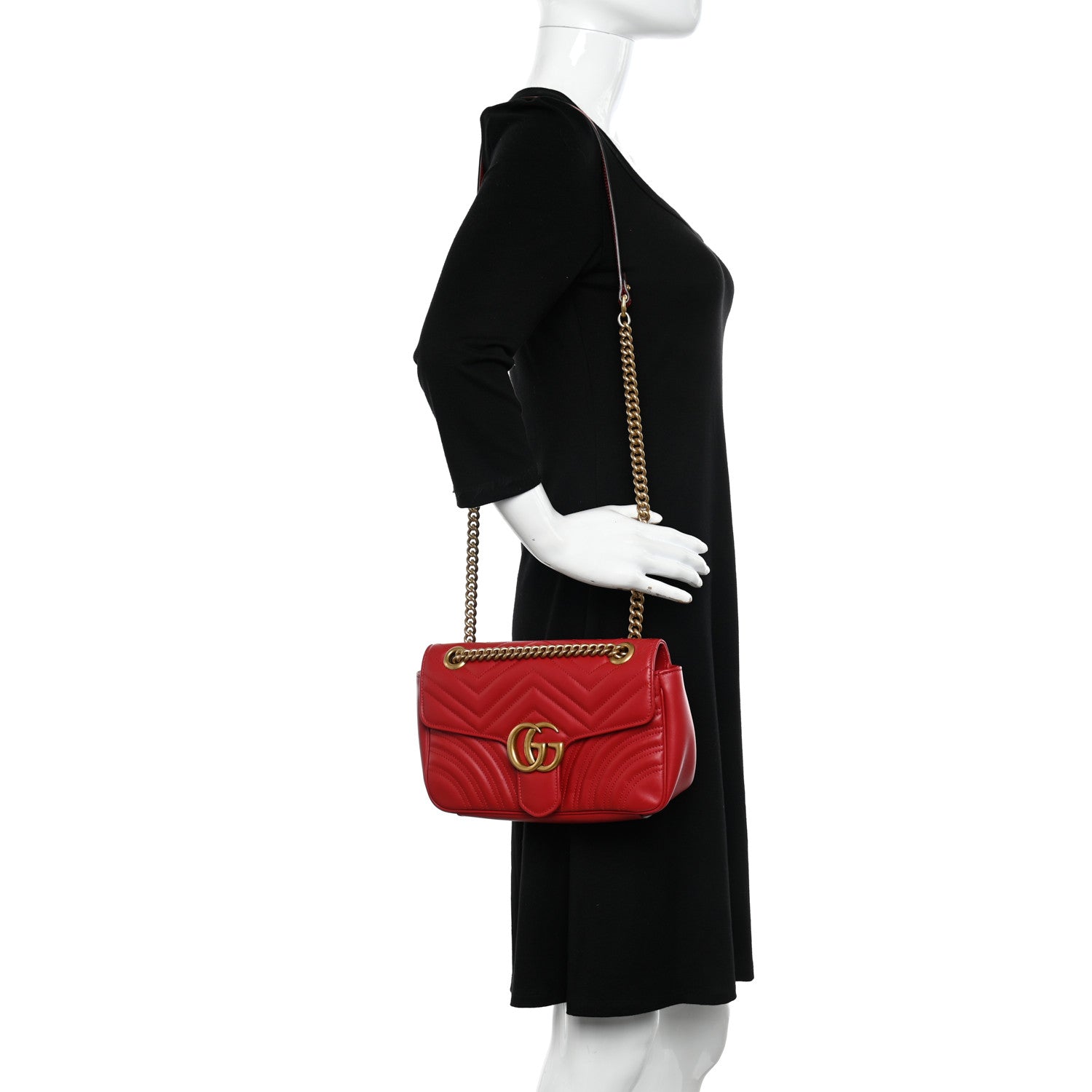 Calfskin Matelasse Small GG Marmont Shoulder Bag Hibiscus Red