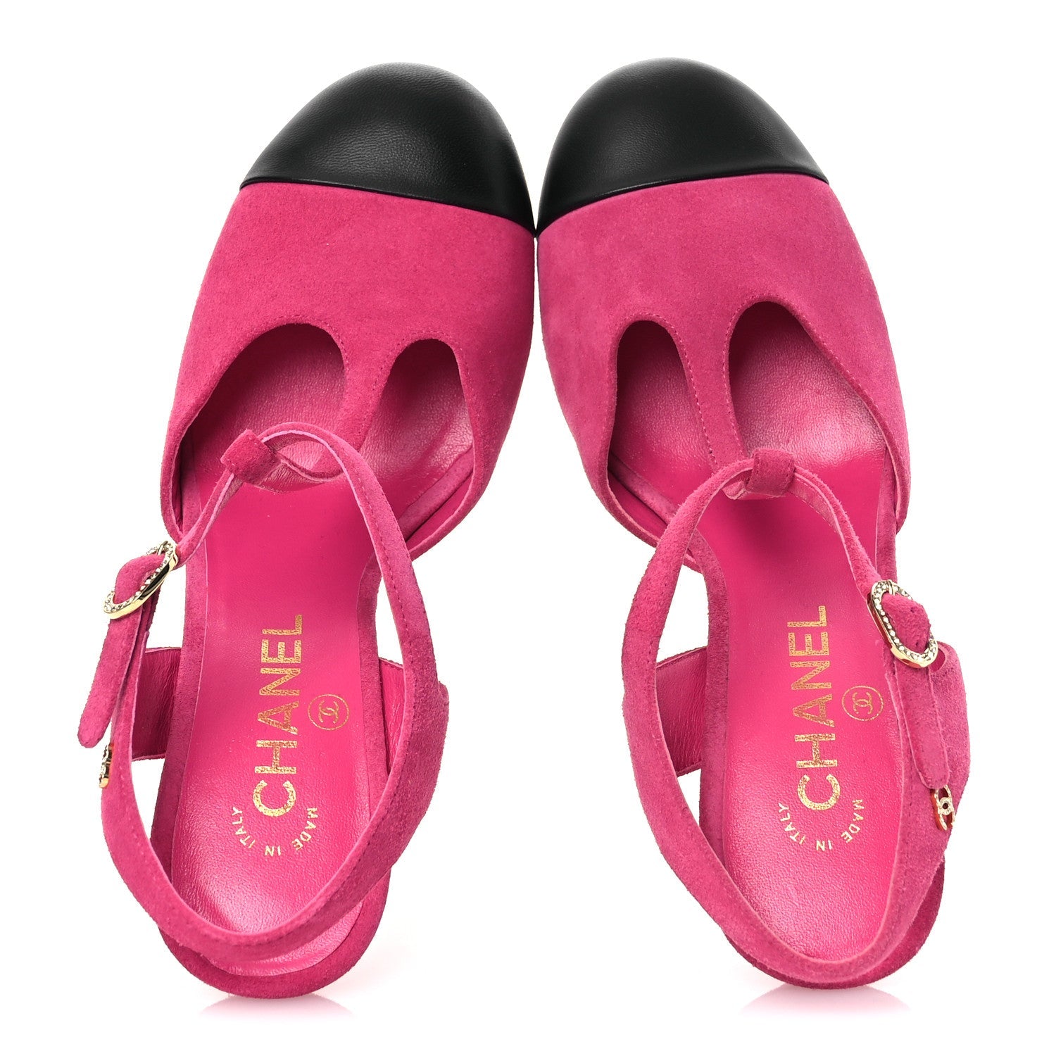Suede Lambskin Cap Toe Crystal Slingback Pumps 38 Fuchsia Black
