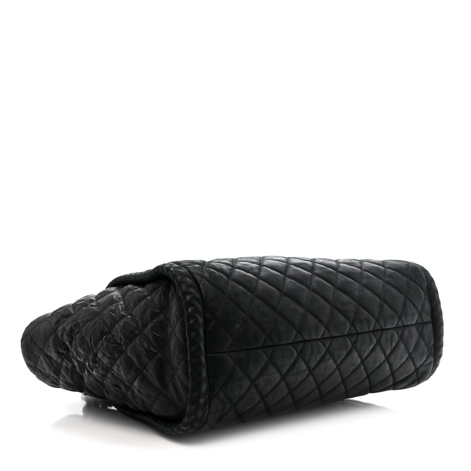 Crumpled Calfskin Iridescent Calfskin Hidden Chain Large Quilted Shopping Tote Black