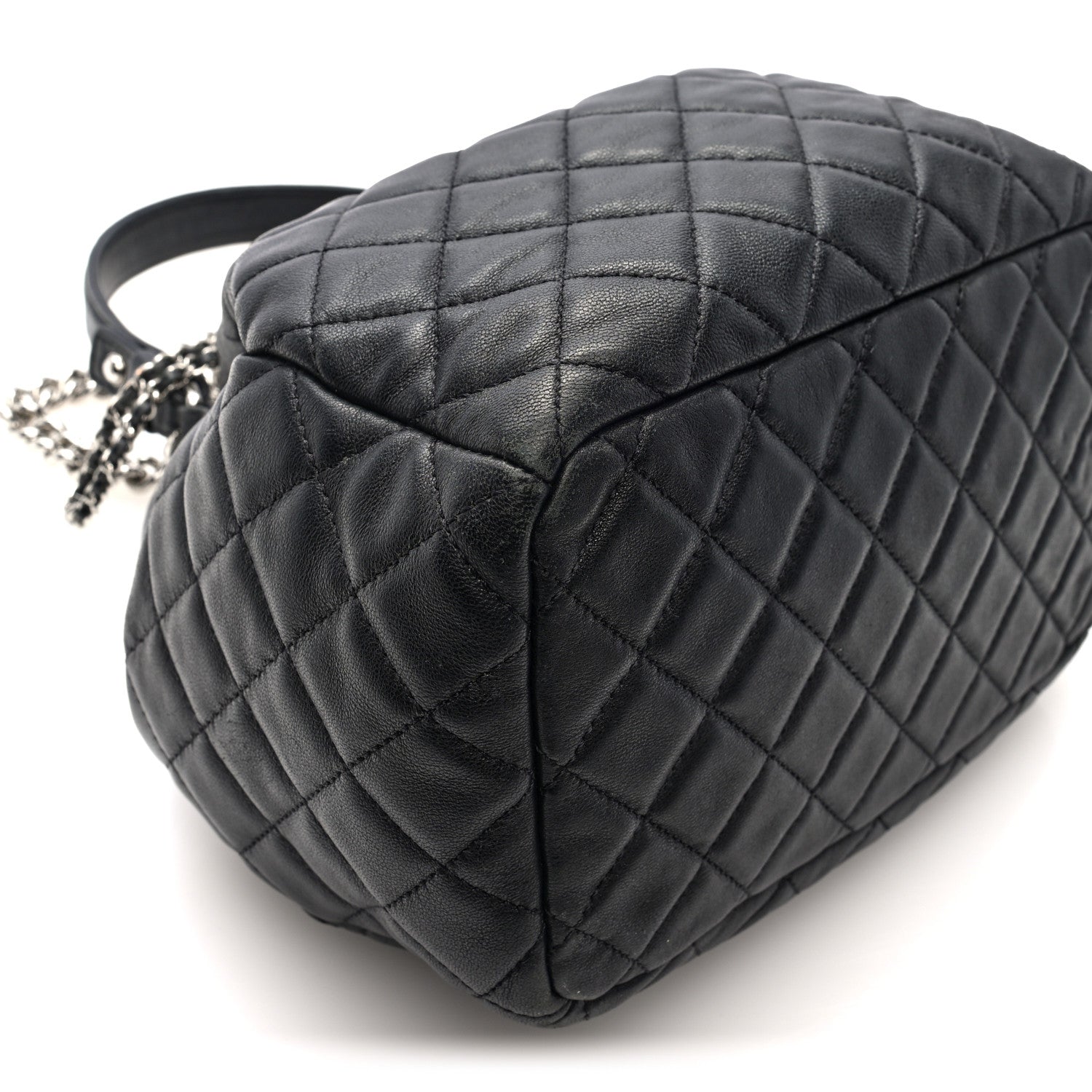 Lambskin Quilted CC Chain Drawstring Tote Black