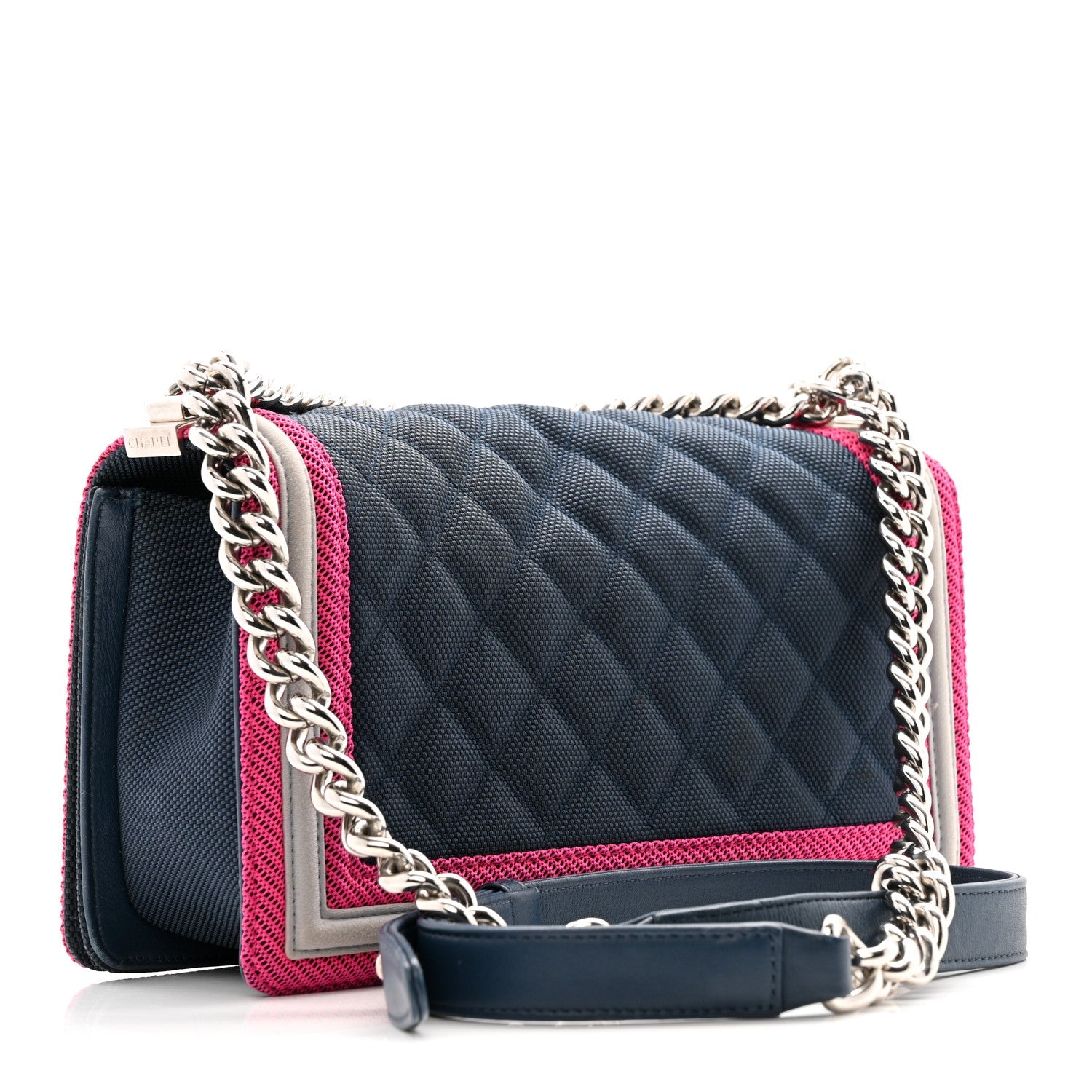 Canvas Quilted Medium Fluo Boy Flap Dark Navy Fuchsia Grey