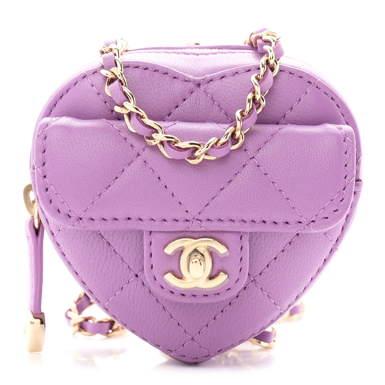 Lambskin Quilted CC In Love Heart Waist Belt Bag With Chain Purple