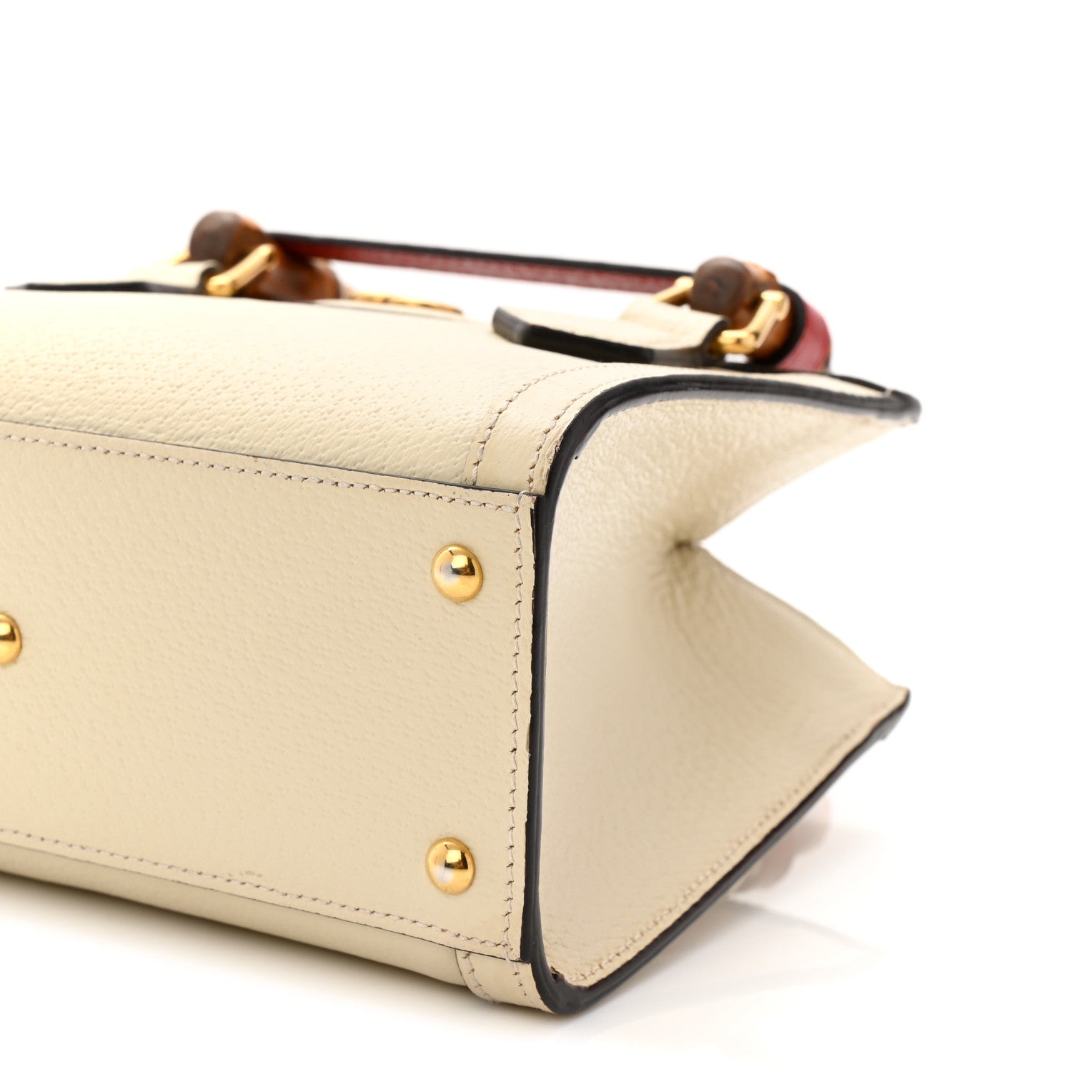 Textured Dollar Calfskin Web Mini Diana Tote Bag Mystic White